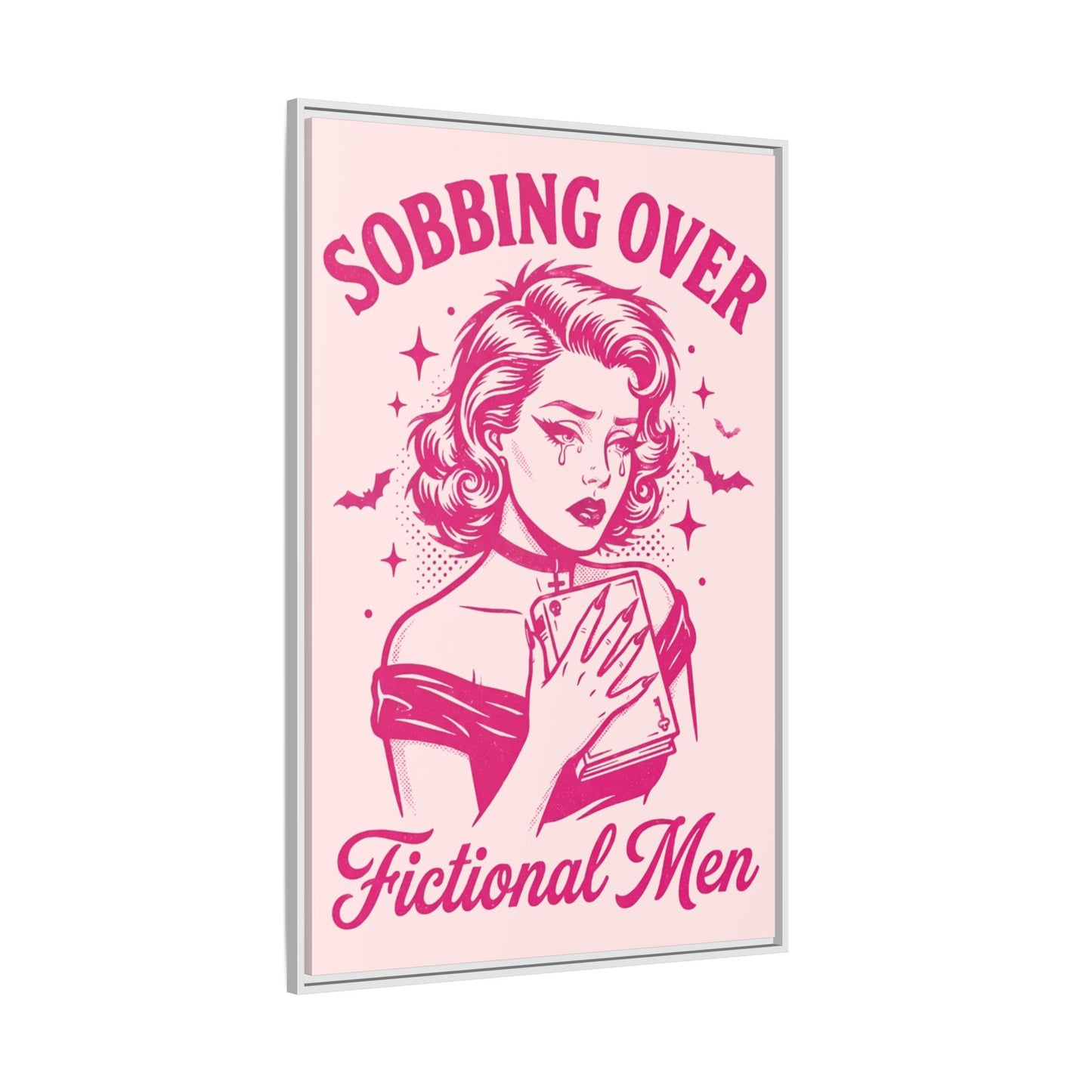 Framed Canvas Print — “Sobbing Over Fictional Men” Retro Pop Art
