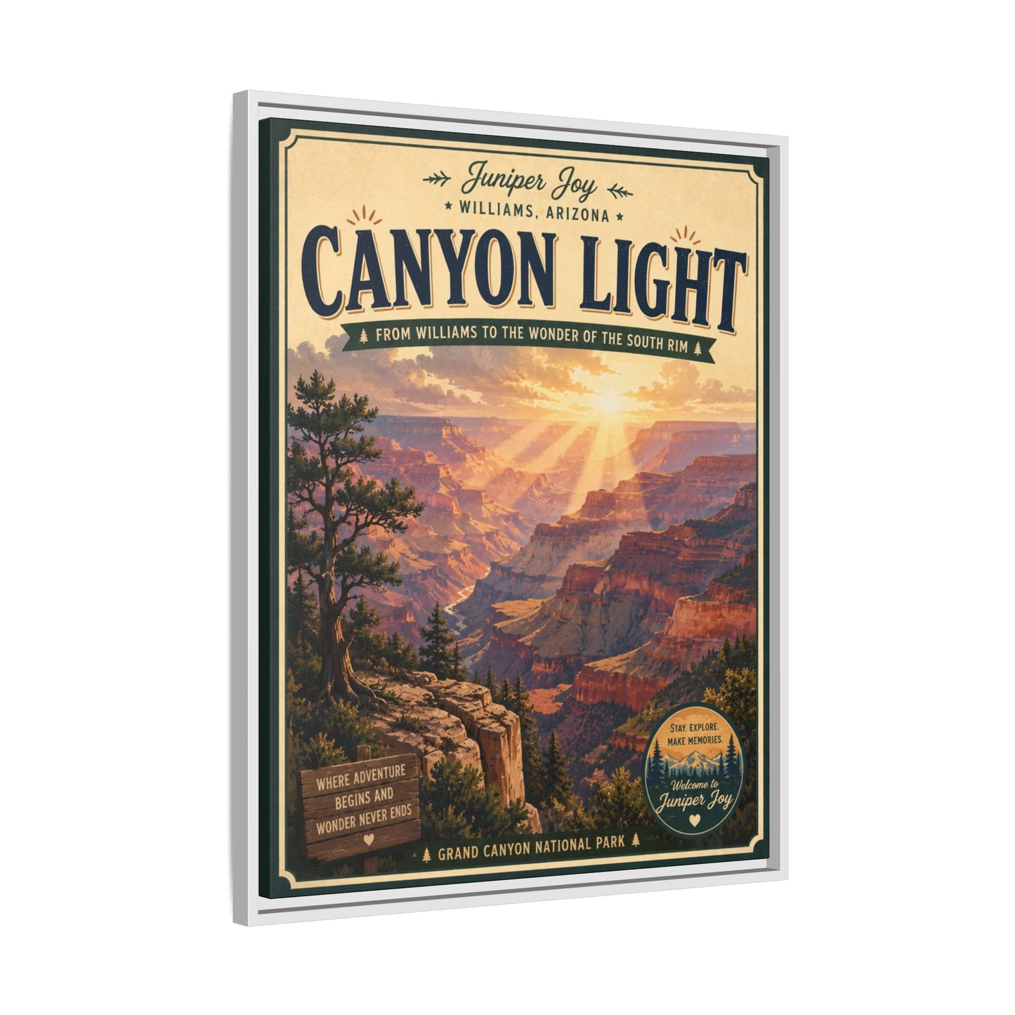Canyon Light Framed Canvas Art — Vintage National Park Travel Poster
