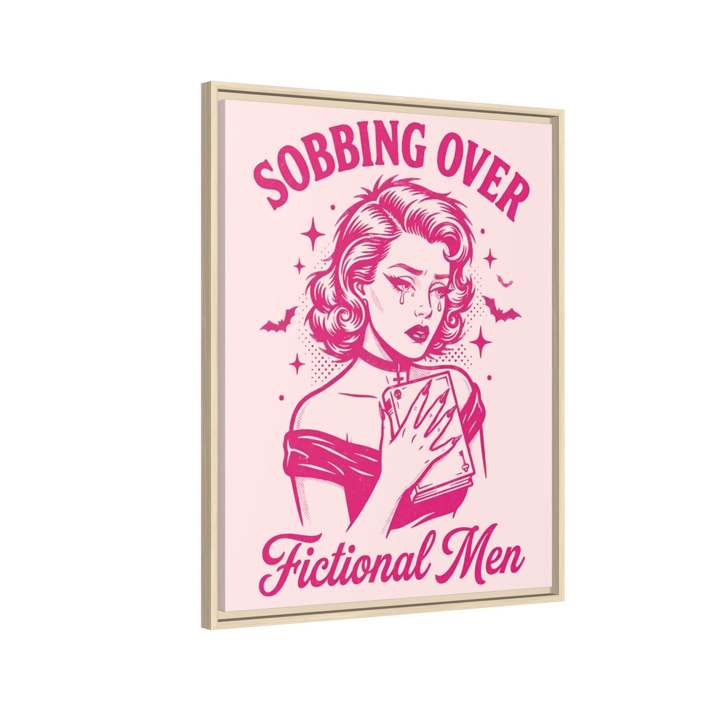 Framed Canvas Print — “Sobbing Over Fictional Men” Retro Pop Art
