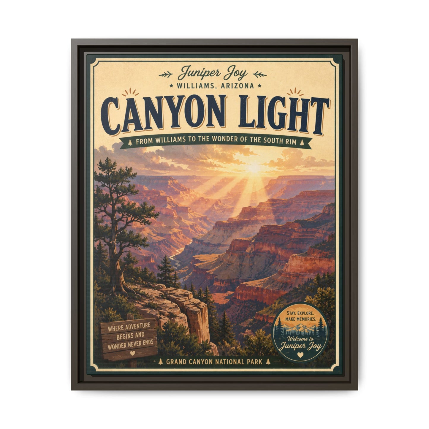 Canyon Light Framed Canvas Art — Vintage National Park Travel Poster