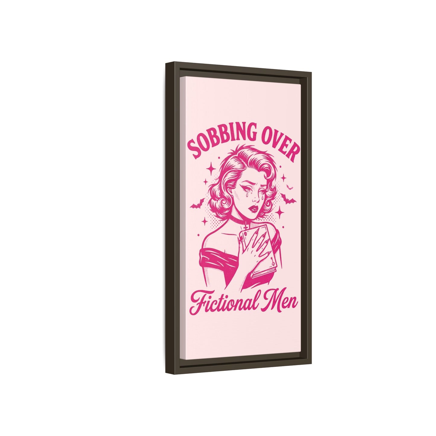 Framed Canvas Print — “Sobbing Over Fictional Men” Retro Pop Art