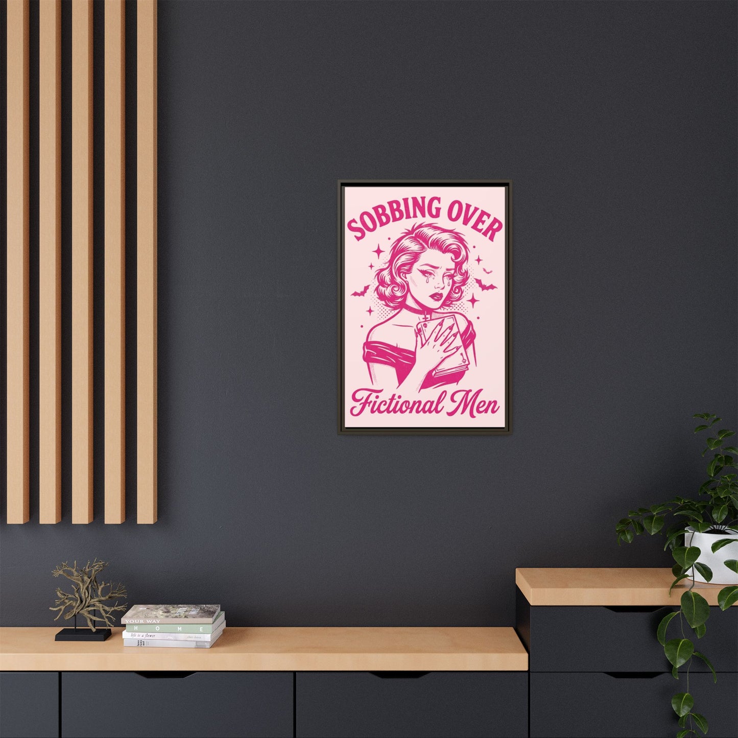 Framed Canvas Print — “Sobbing Over Fictional Men” Retro Pop Art