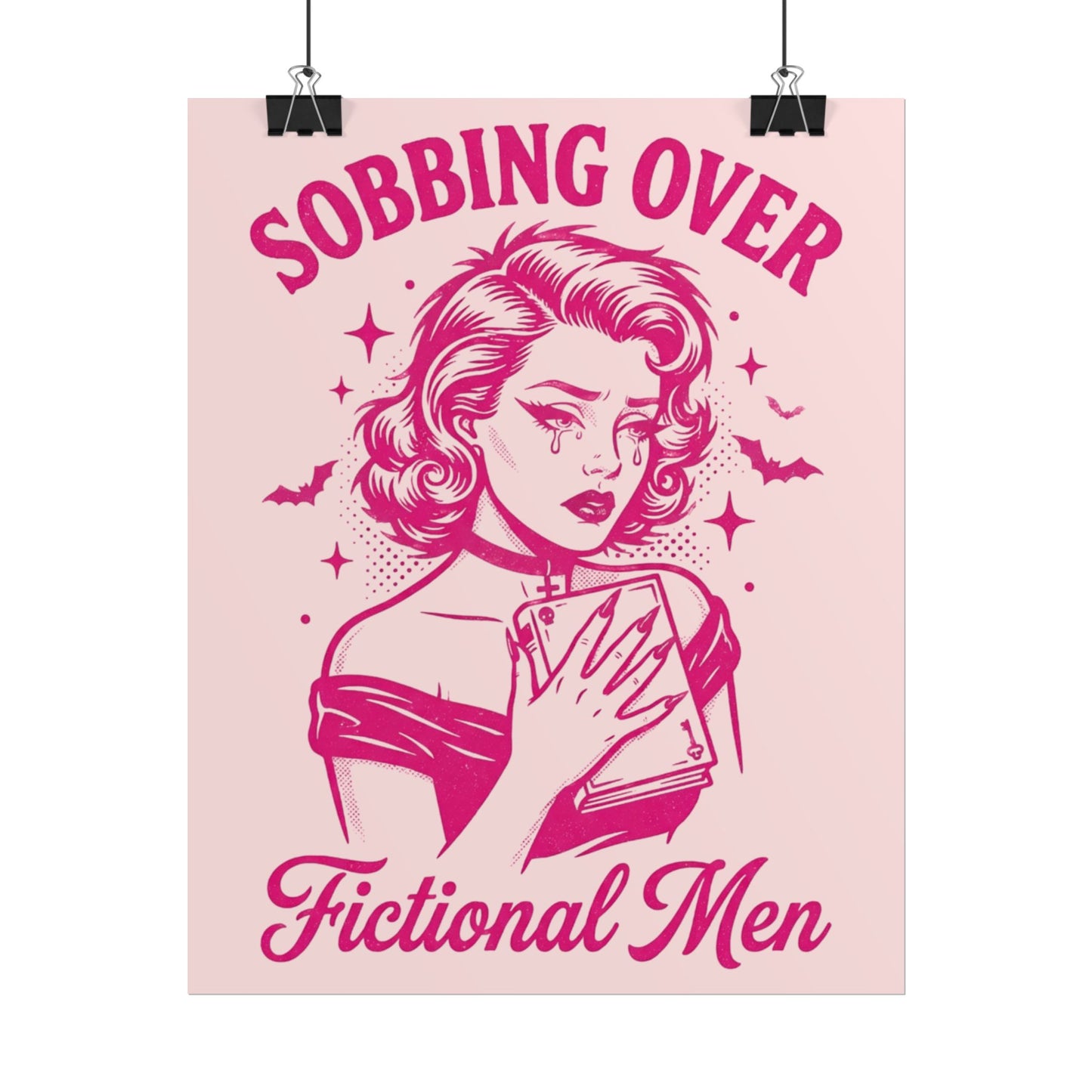 Rolled Poster — Sobbing Over Fictional Men Retro Pop Art Bookish Wall Art