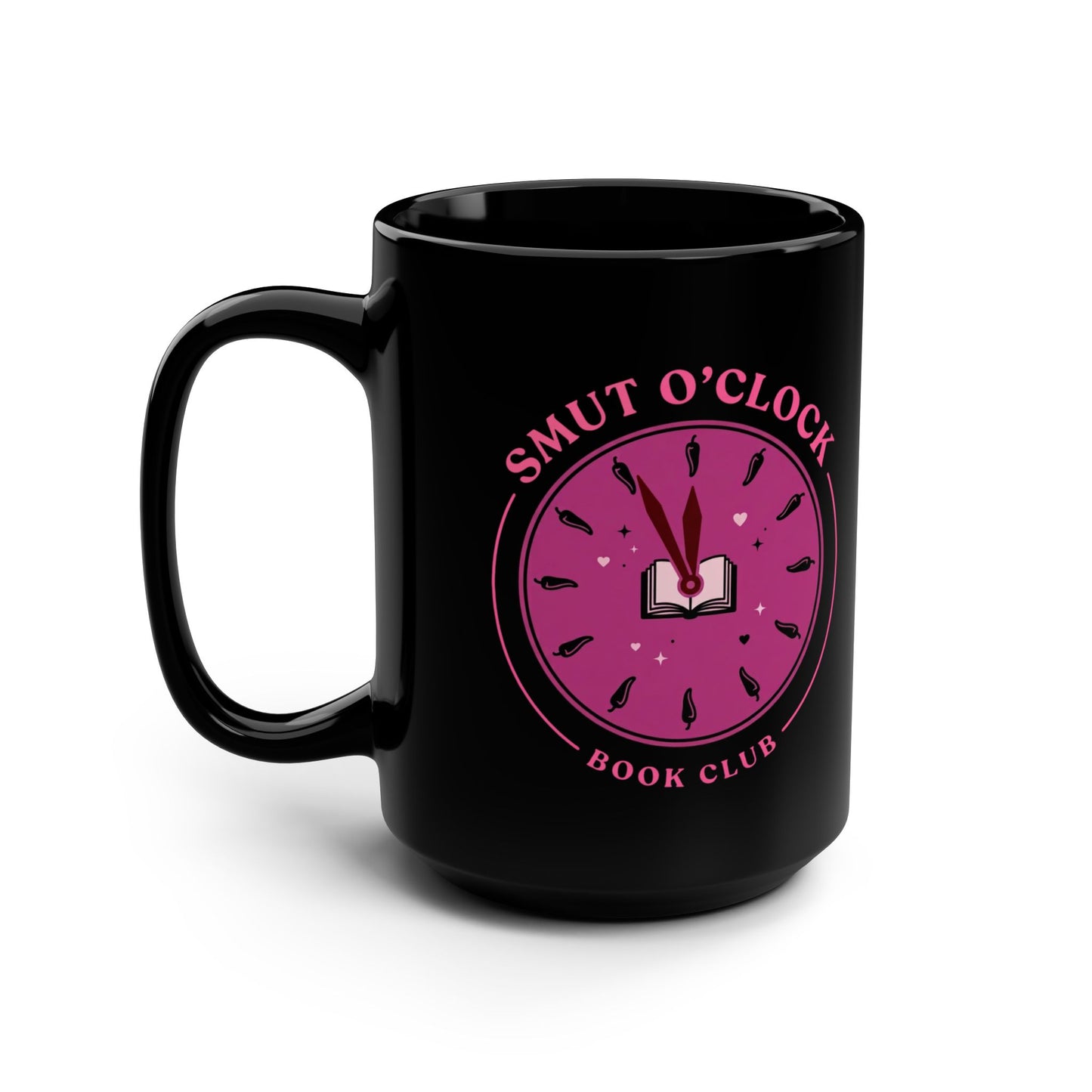 Smut O'Clock Book Club Black Mug — 15oz Coffee Cup for Book Lovers