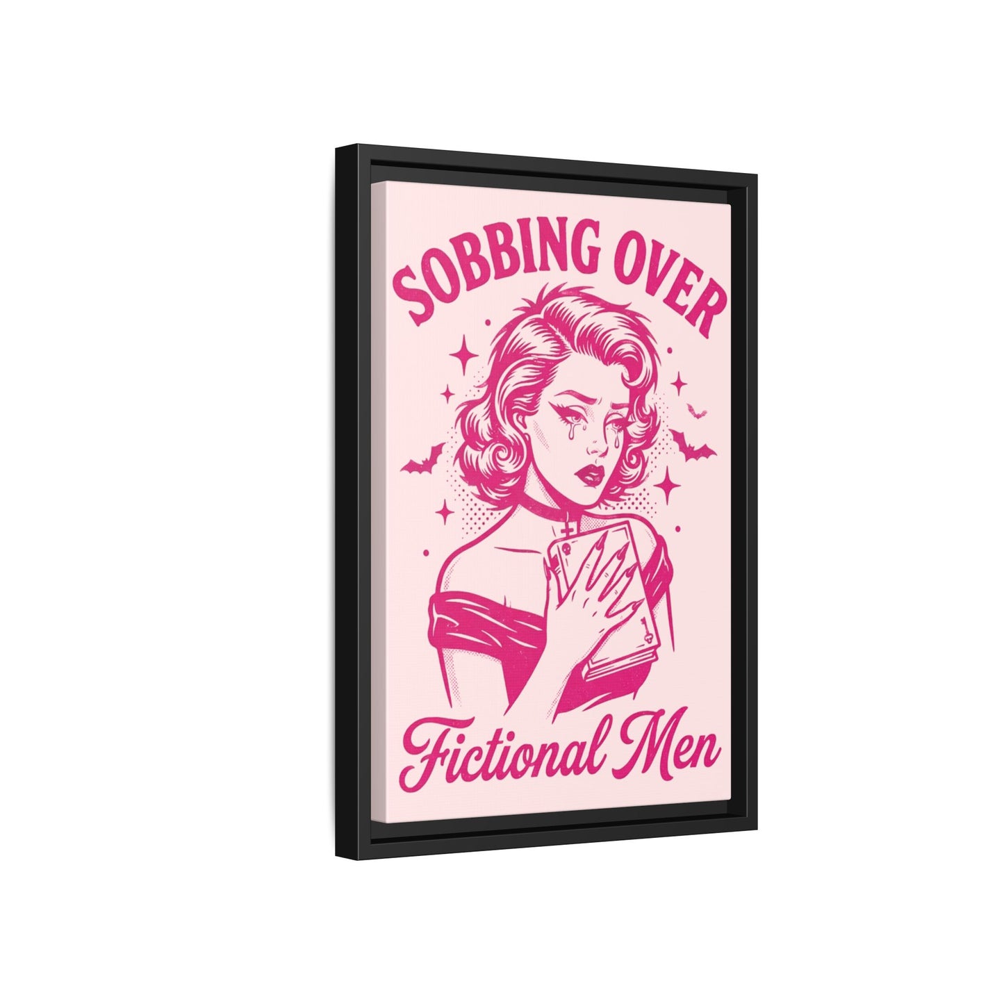 Framed Canvas Print — “Sobbing Over Fictional Men” Retro Pop Art