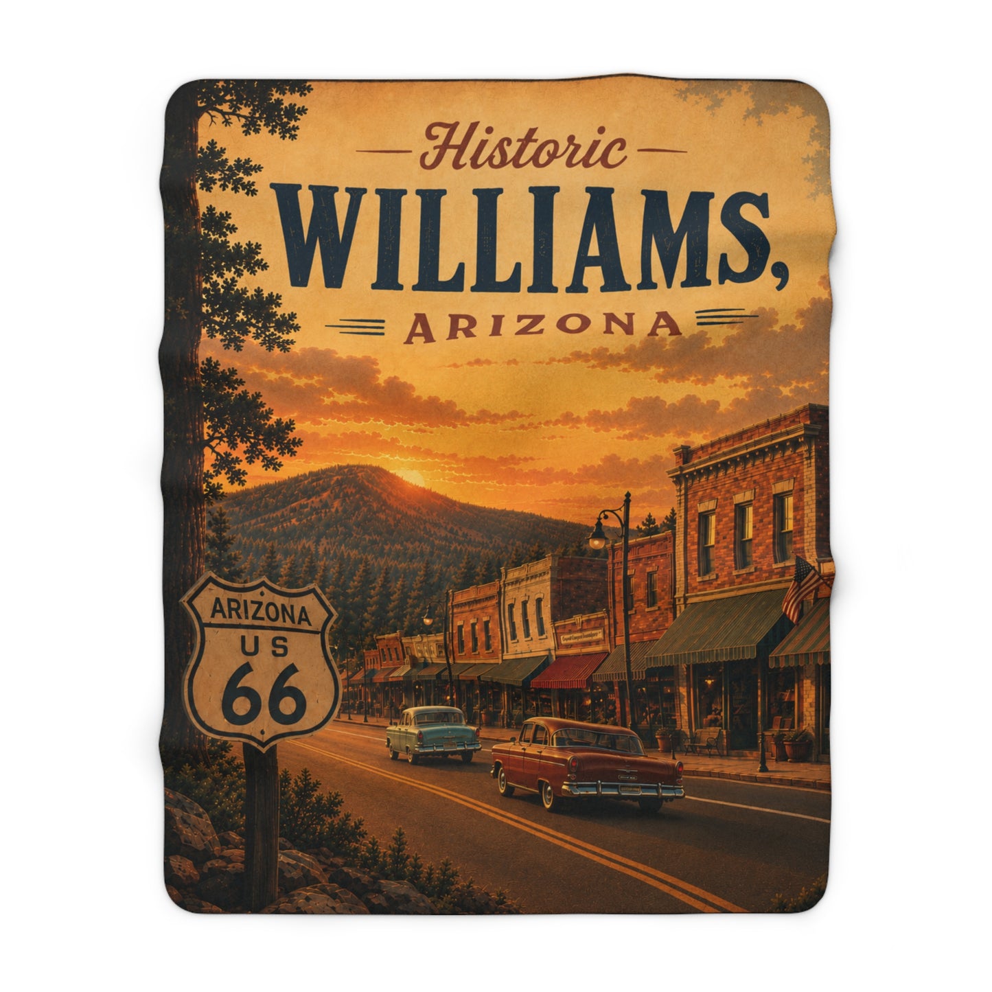 Sherpa Fleece Blanket — Historic Williams, Arizona Route 66 Sunset Throw