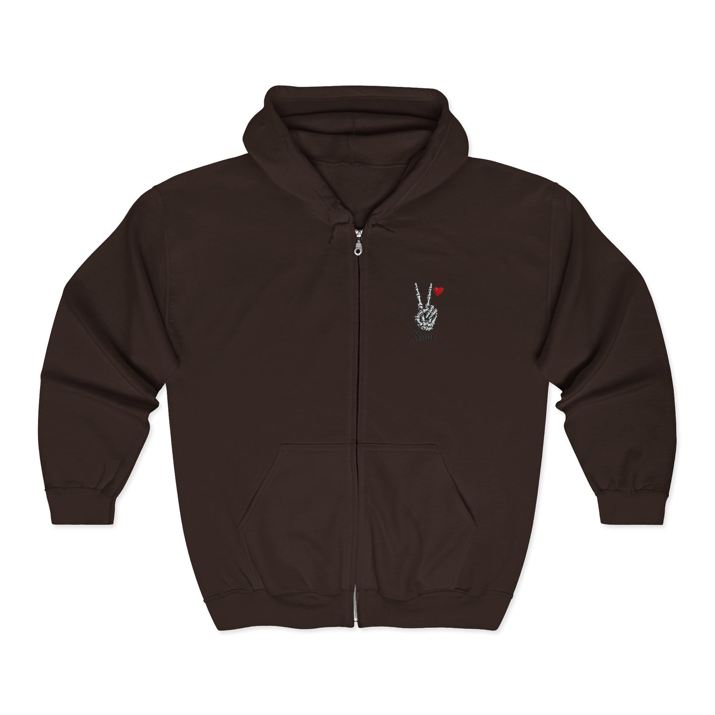 Peace Rabbit Zip Hoodie — Cute Bunny Giving Peace Sign with Tiny Red Heart