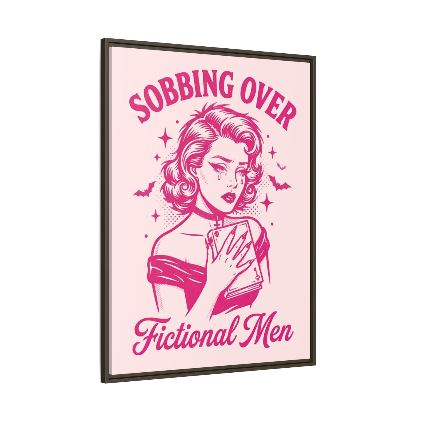 Framed Canvas Print — “Sobbing Over Fictional Men” Retro Pop Art