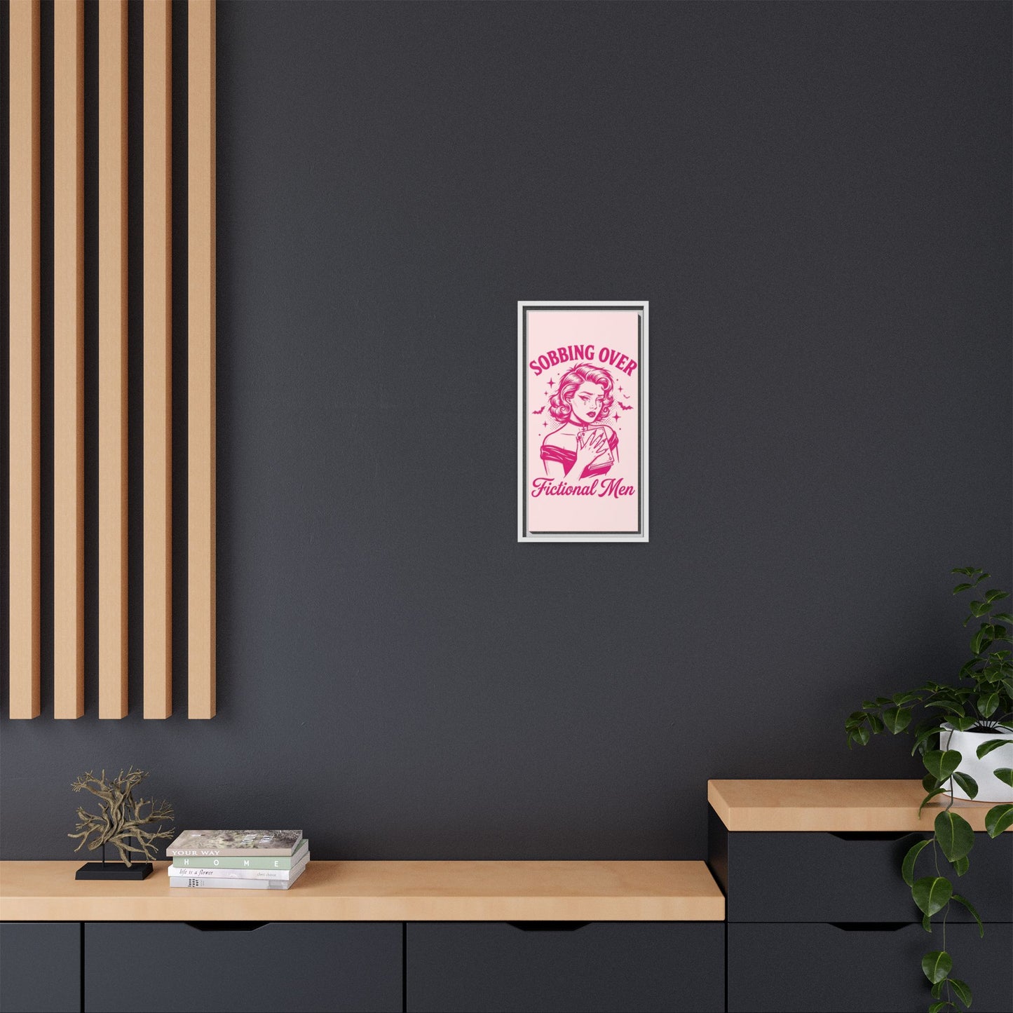 Framed Canvas Print — “Sobbing Over Fictional Men” Retro Pop Art