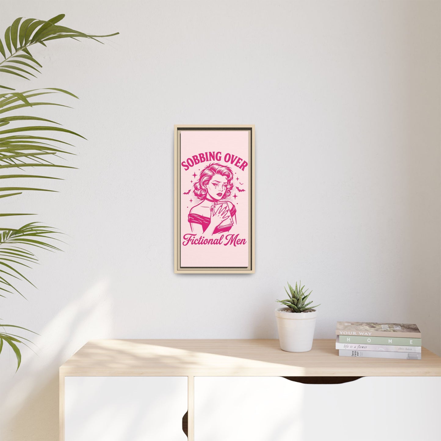 Framed Canvas Print — “Sobbing Over Fictional Men” Retro Pop Art