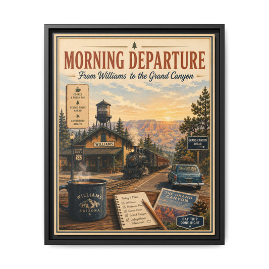 Morning Departure Framed Canvas Print — Vintage Grand Canyon Travel Poster