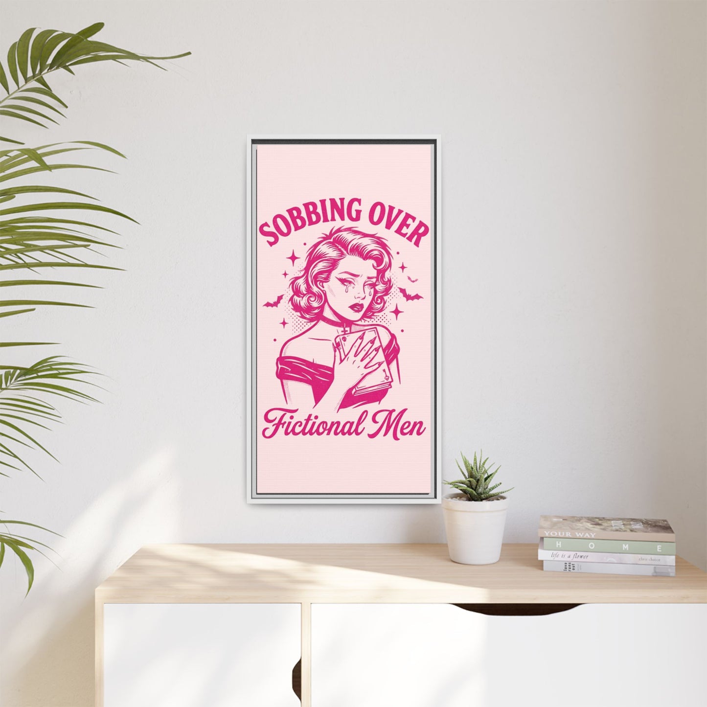 Framed Canvas Print — “Sobbing Over Fictional Men” Retro Pop Art