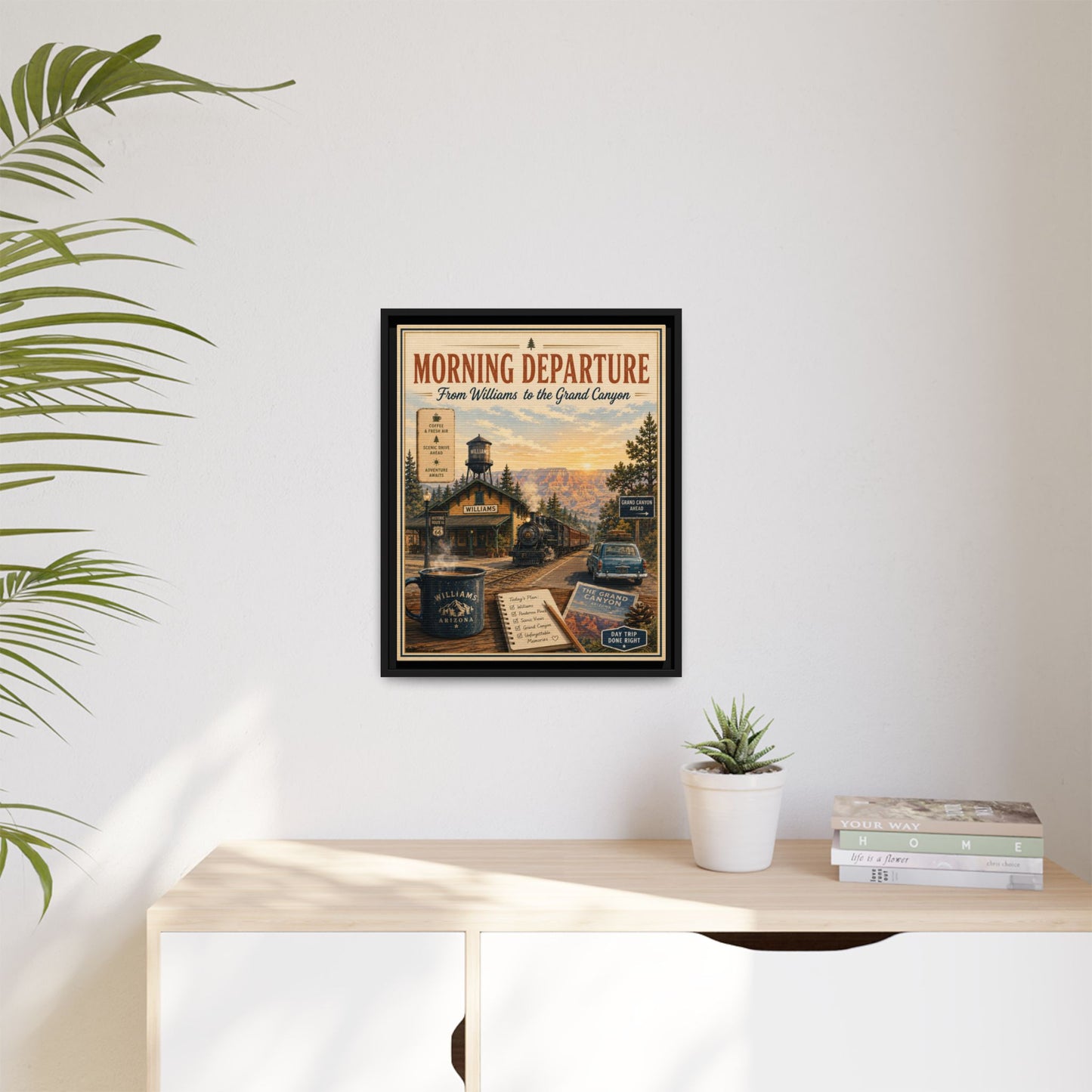 Morning Departure Framed Canvas Print — Vintage Grand Canyon Travel Poster