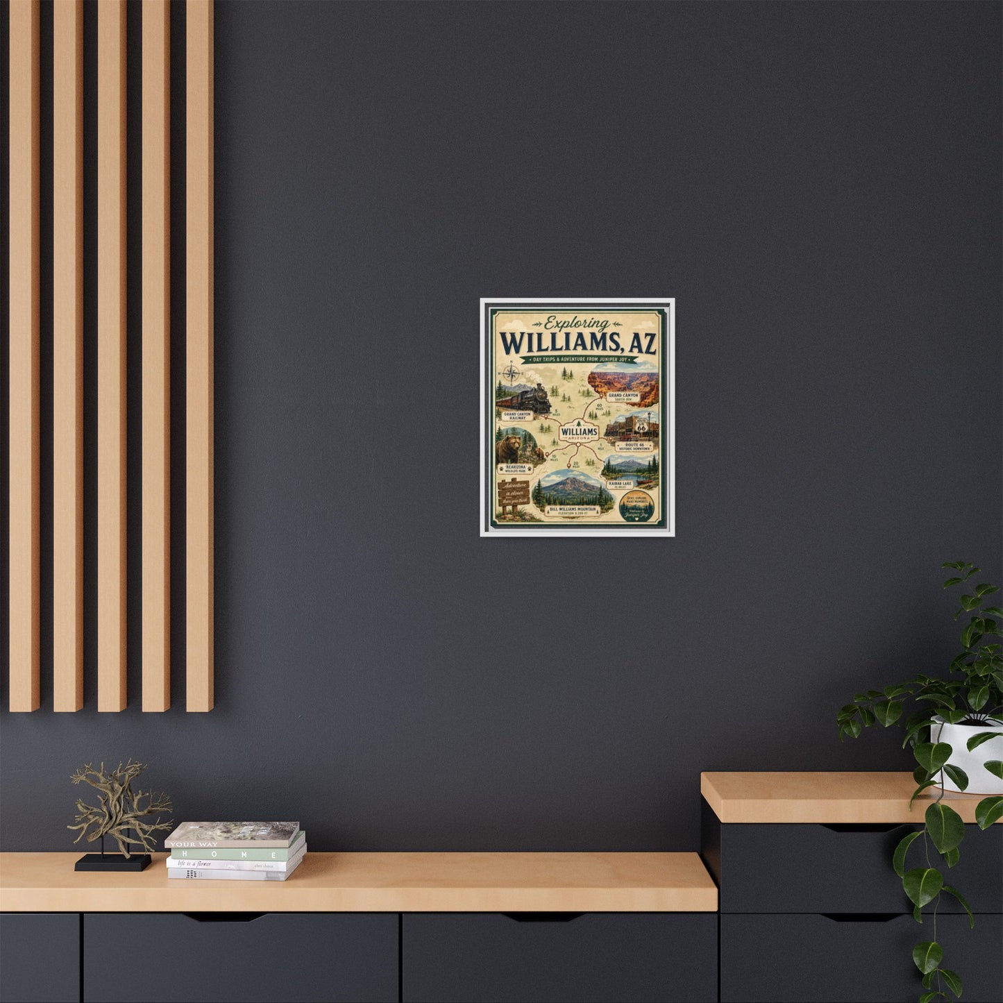 Williams, AZ Travel Map Framed Canvas — Vintage Exploring Poster