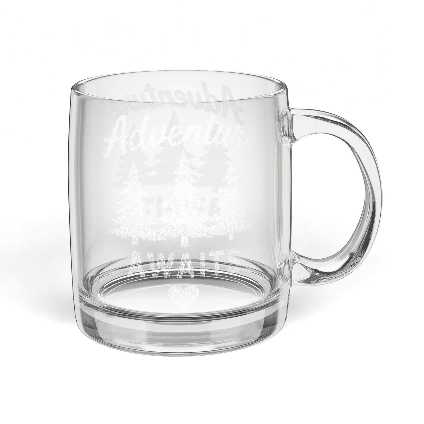 Engraved Glass Coffee Mug 12.25oz — "Adventure Awaits" Camping Design