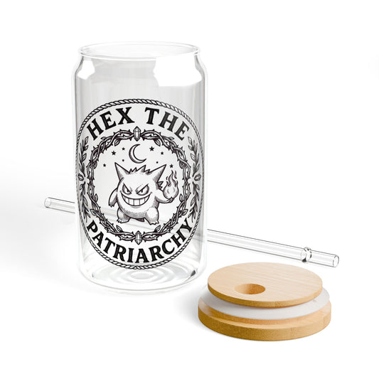 Ghost Halloween Hex the Patriarchy 16oz Glass Sipper Witch Vibe Drinkware with and without lid