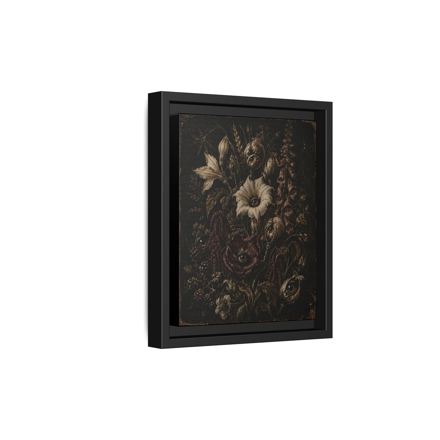 Framed Matte Canvas Print — Vintage Dark Floral Art