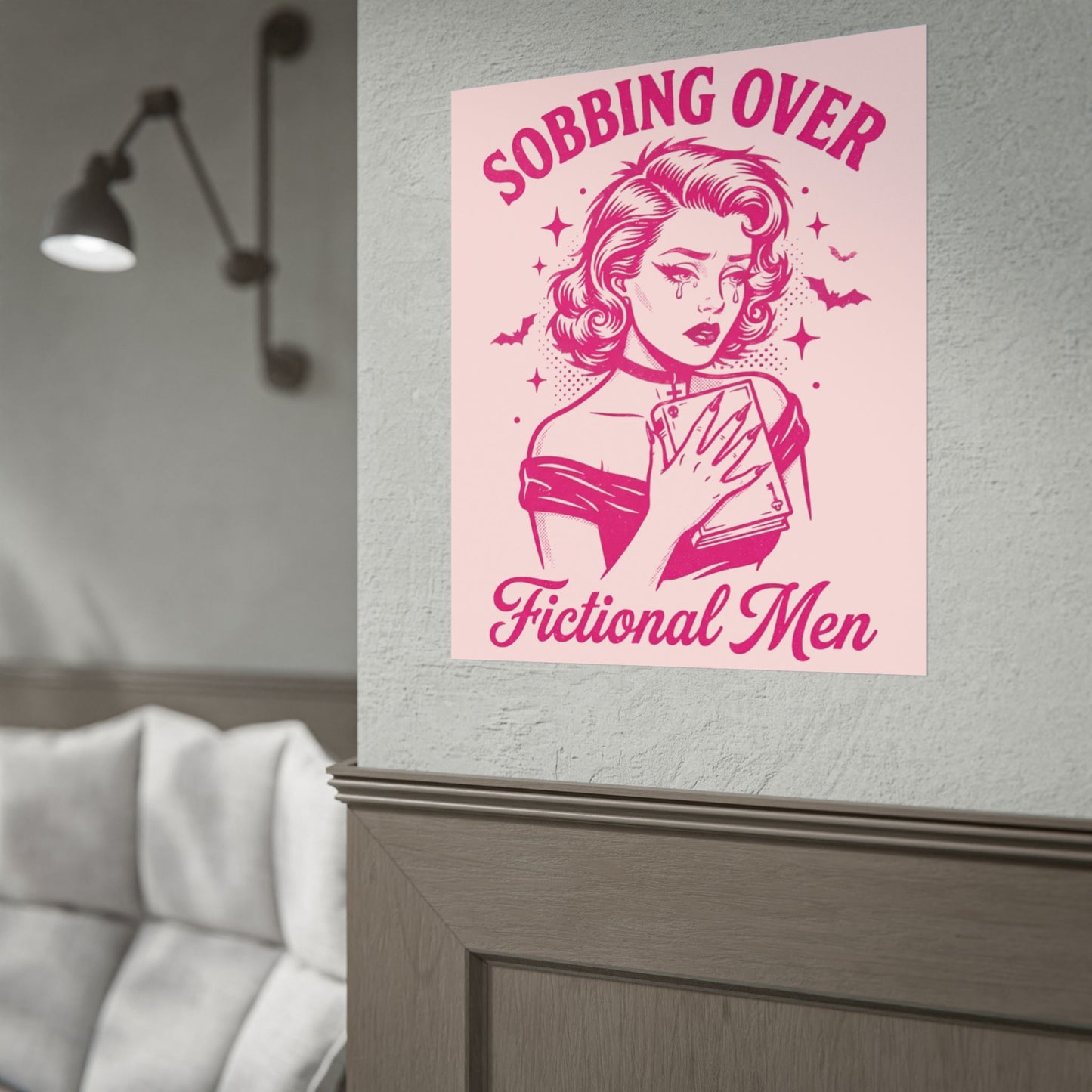 Rolled Poster — Sobbing Over Fictional Men Retro Pop Art Bookish Wall Art