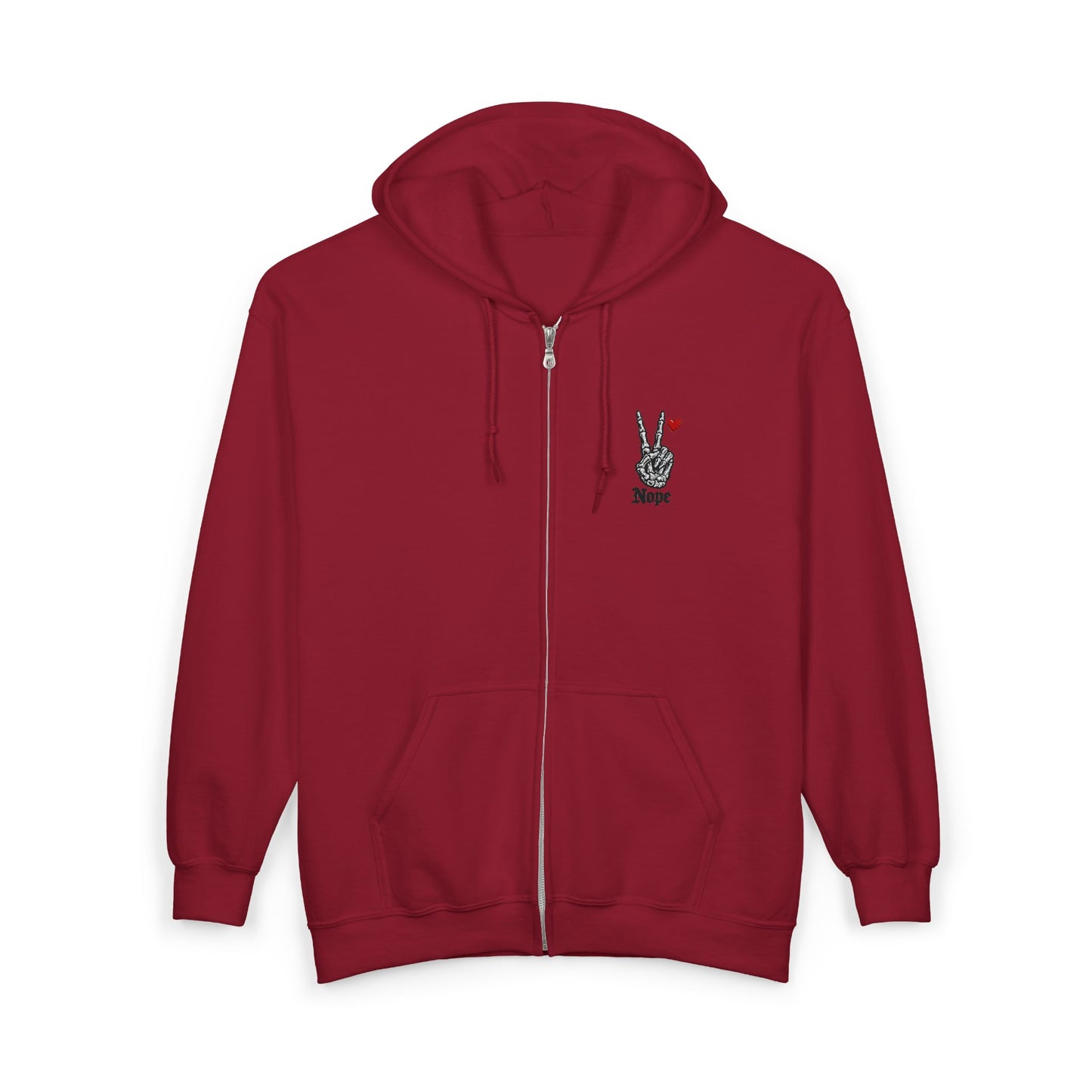 Peace Rabbit Zip Hoodie — Cute Bunny Giving Peace Sign with Tiny Red Heart