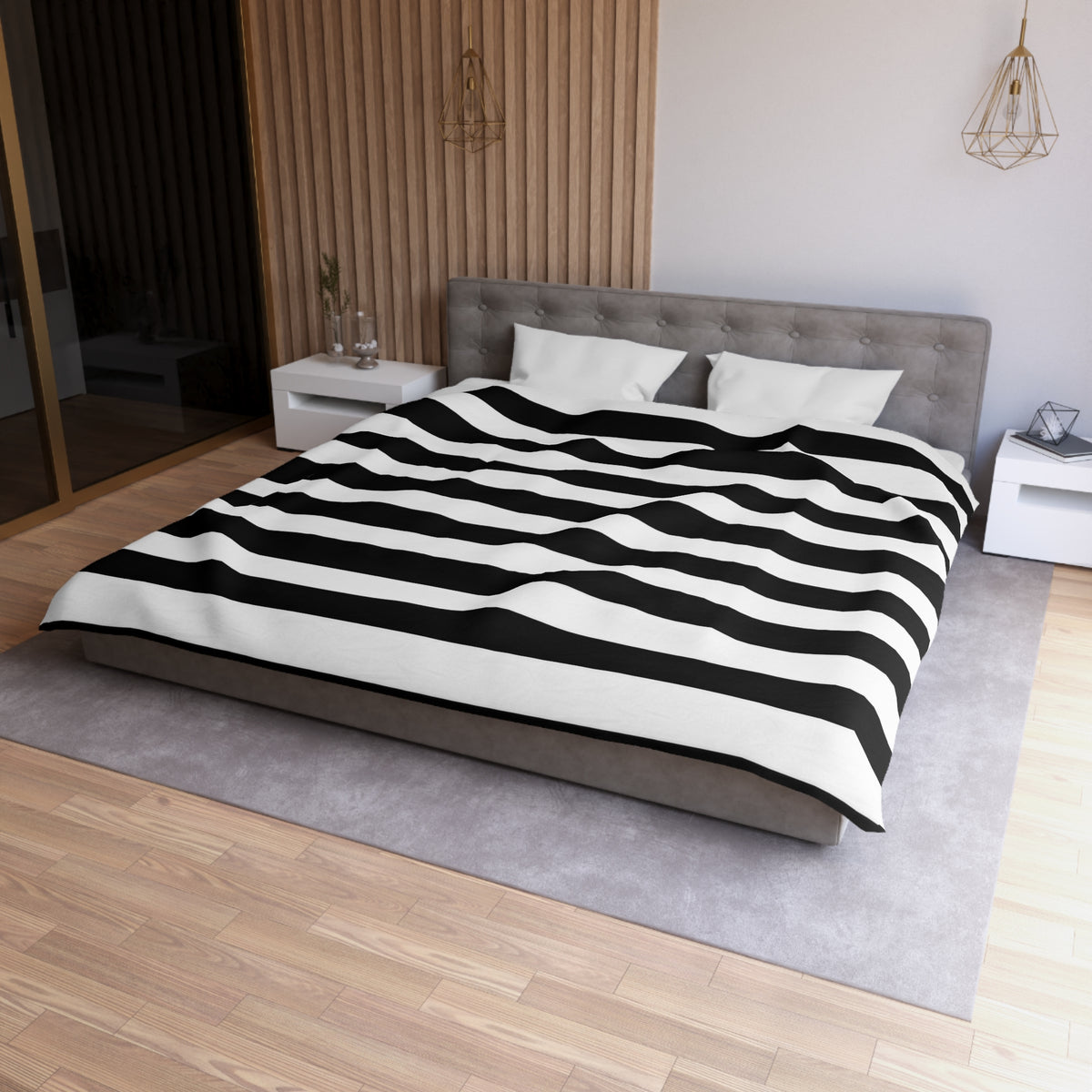 Black White Striped Duvet Cover, Gothic Bedding, Microfiber Bed Cover, Modern Goth Bedroom Decor, Minimalist Twin Queen King Duvet