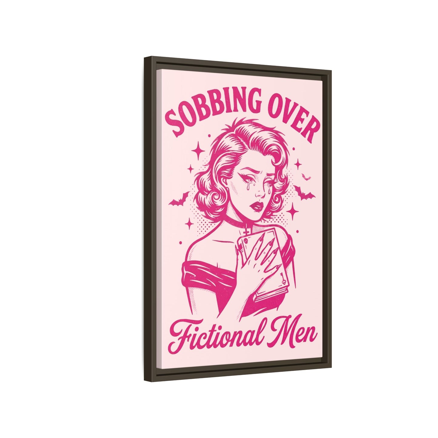 Framed Canvas Print — “Sobbing Over Fictional Men” Retro Pop Art