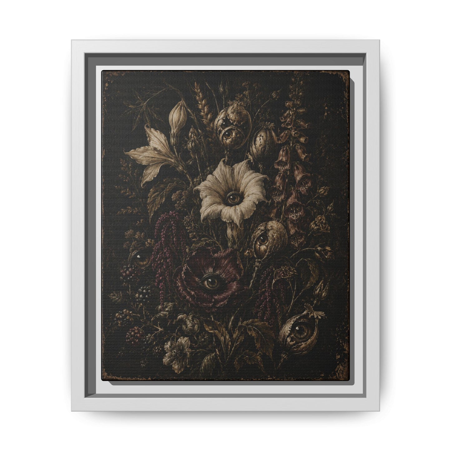 Framed Matte Canvas Print — Vintage Dark Floral Art