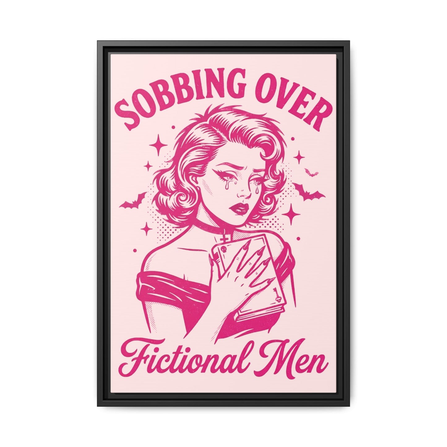 Framed Canvas Print — “Sobbing Over Fictional Men” Retro Pop Art