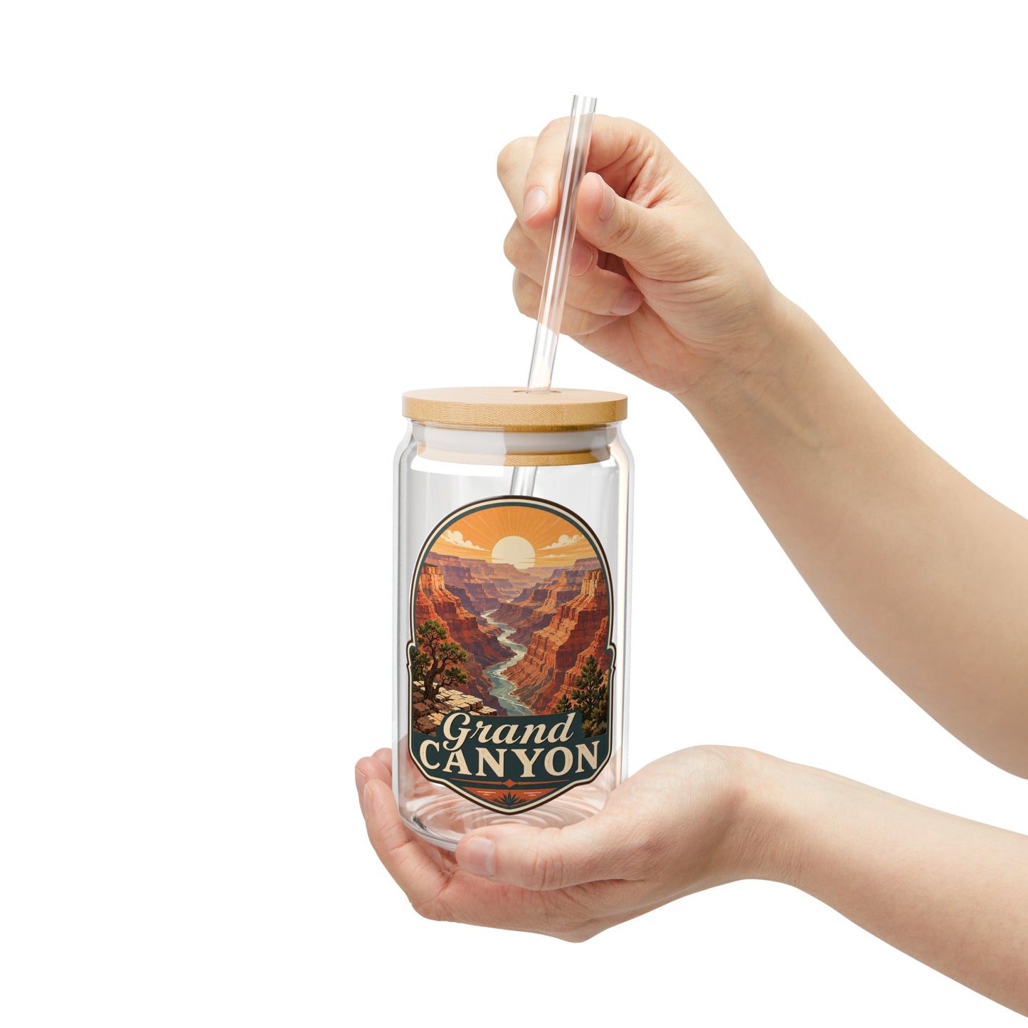 Grand Canyon Sipper Glass — 16oz Travel Tumbler with Bamboo Lid & Straw