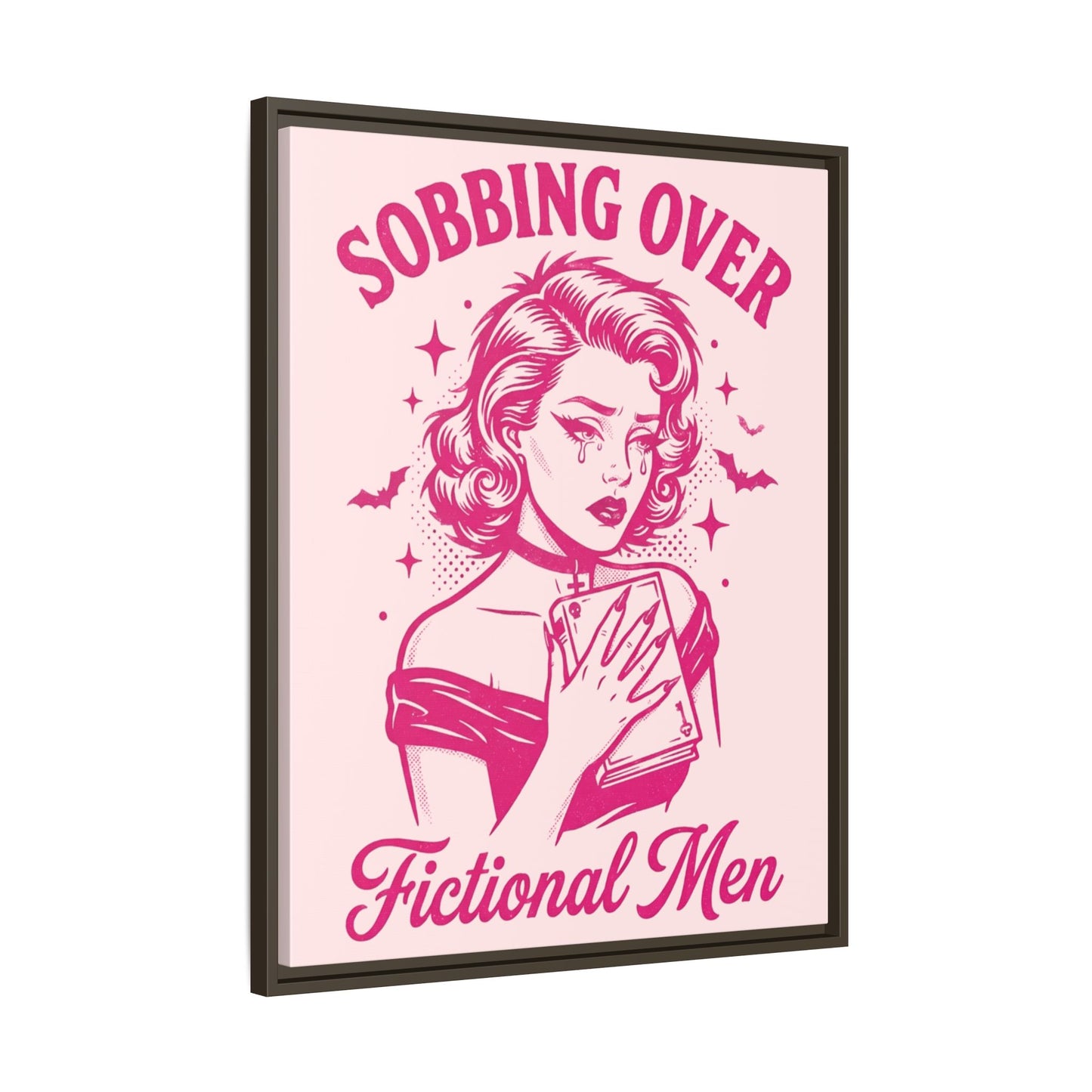 Framed Canvas Print — “Sobbing Over Fictional Men” Retro Pop Art