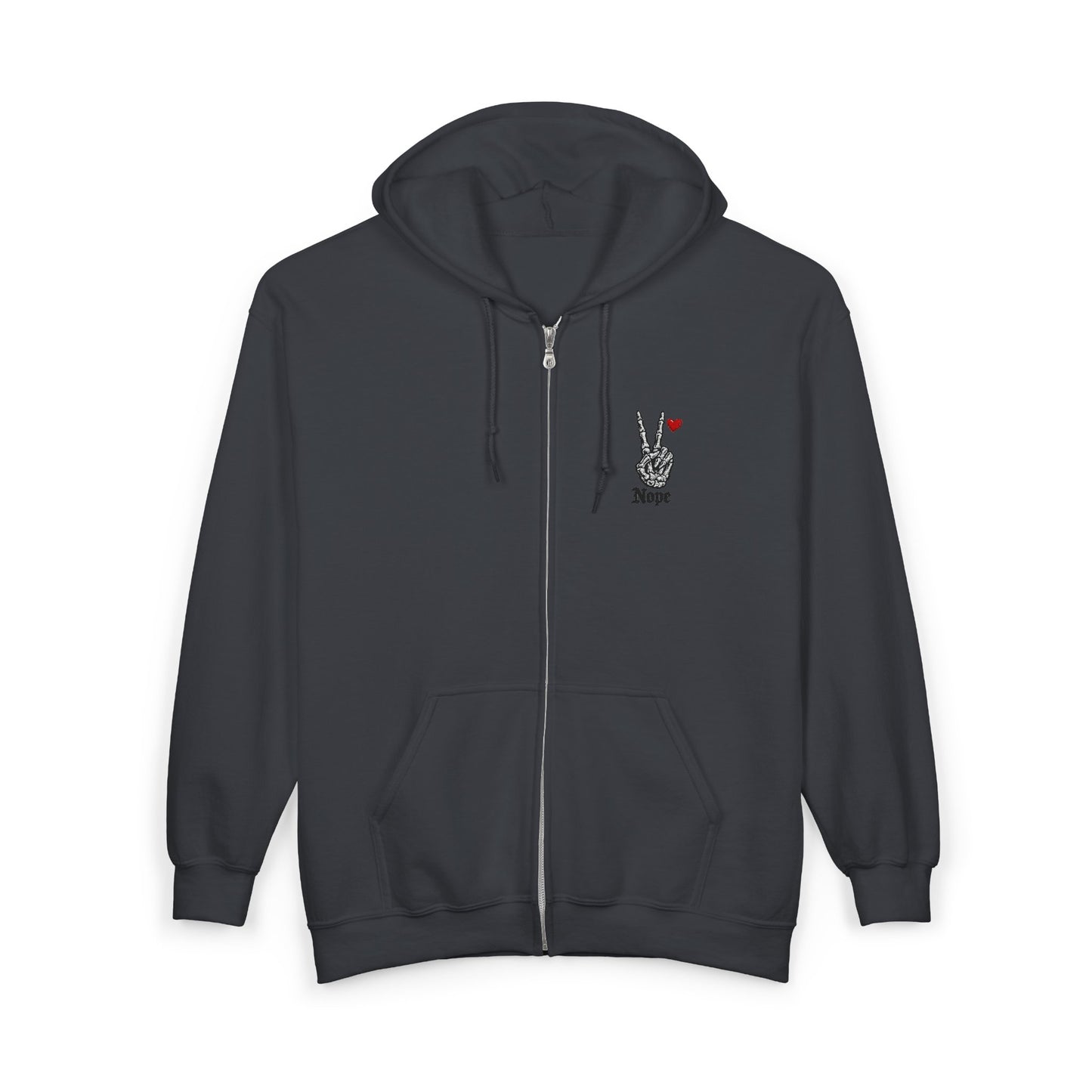 Peace Rabbit Zip Hoodie — Cute Bunny Giving Peace Sign with Tiny Red Heart