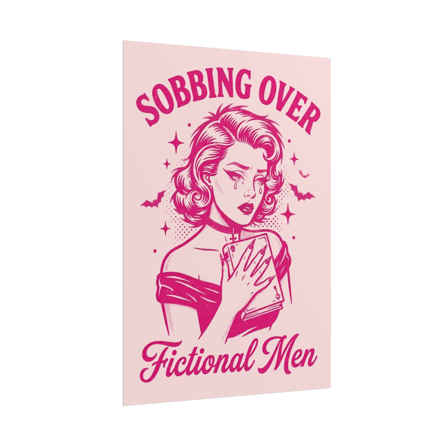 Rolled Poster — Sobbing Over Fictional Men Retro Pop Art Bookish Wall Art