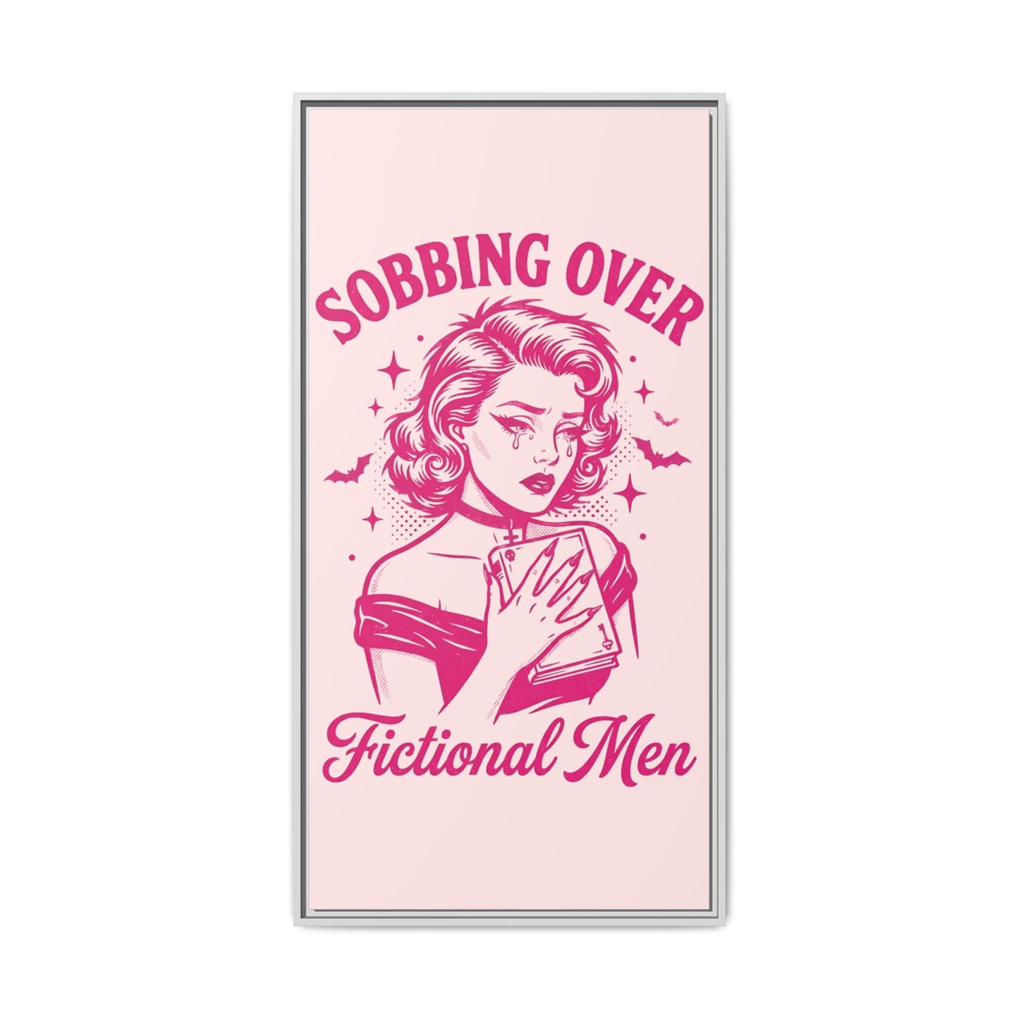 Framed Canvas Print — “Sobbing Over Fictional Men” Retro Pop Art
