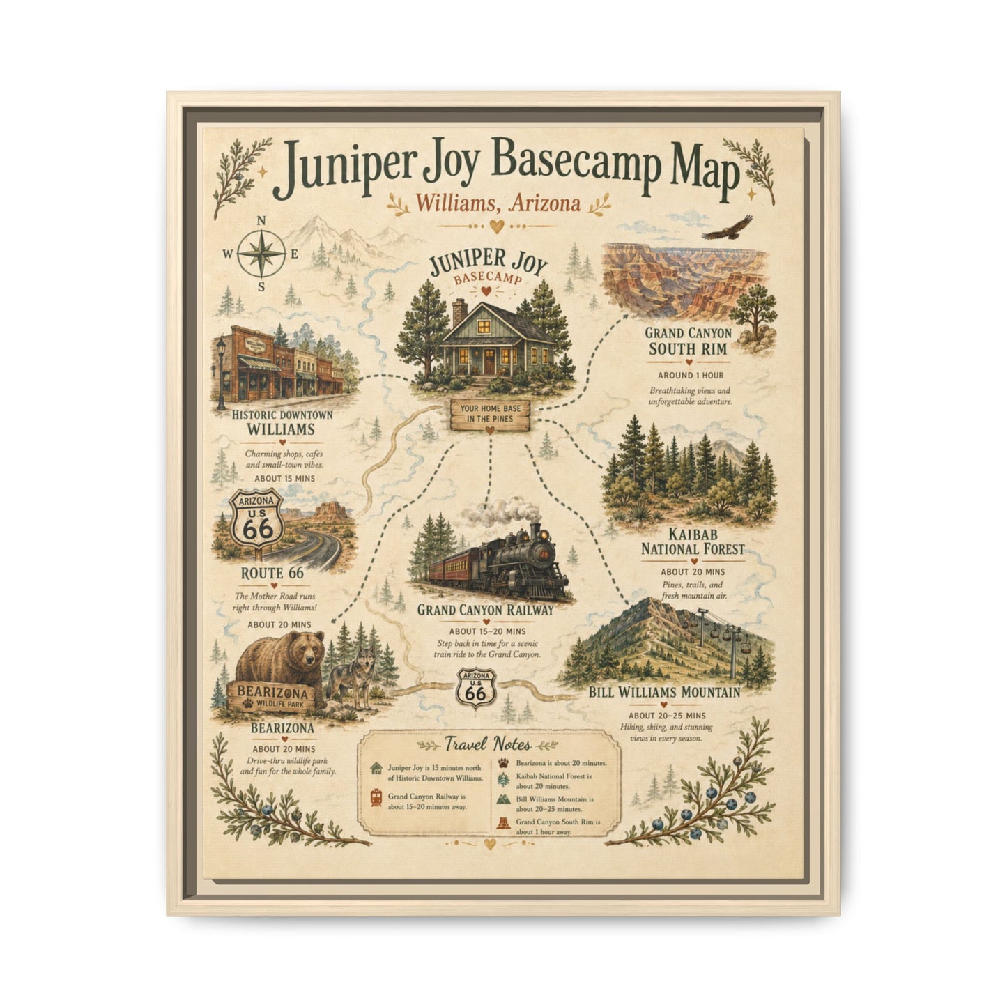 Juniper Joy Basecamp Map Framed Canvas Print