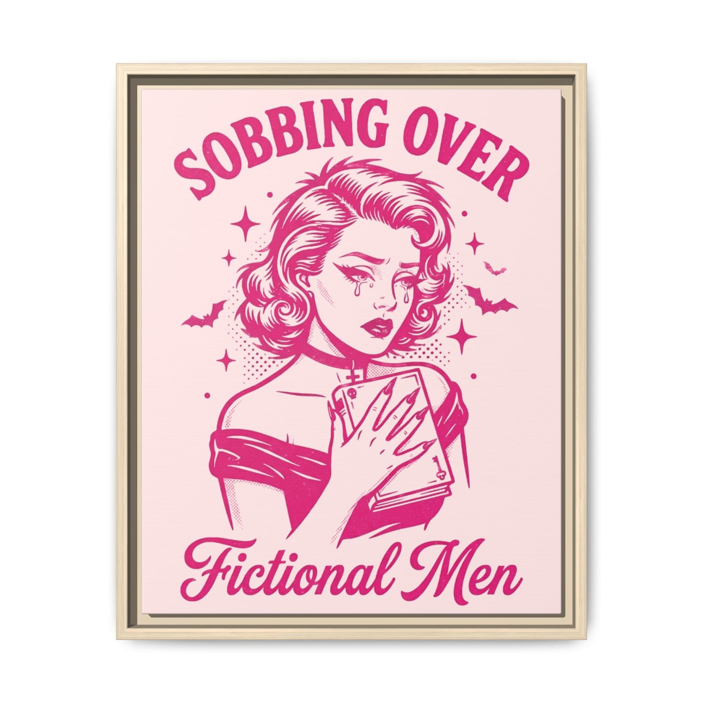 Framed Canvas Print — “Sobbing Over Fictional Men” Retro Pop Art