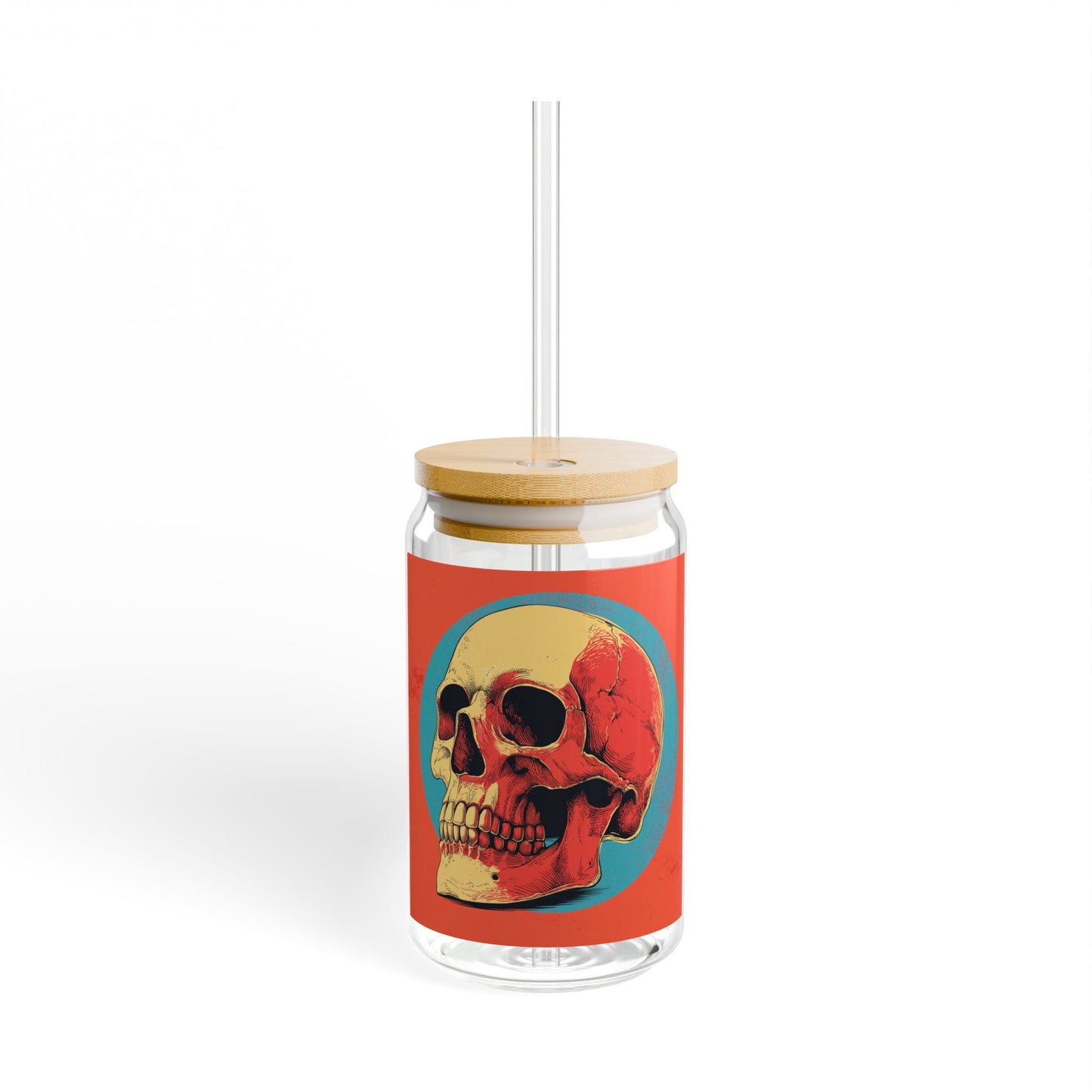 Retro Skull Sipper Glass | Vintage Gothic Skull Glass Can | 16oz Iced Coffee Cup with Bamboo Lid & Straw | Halloween Drinkware | Alt Gift