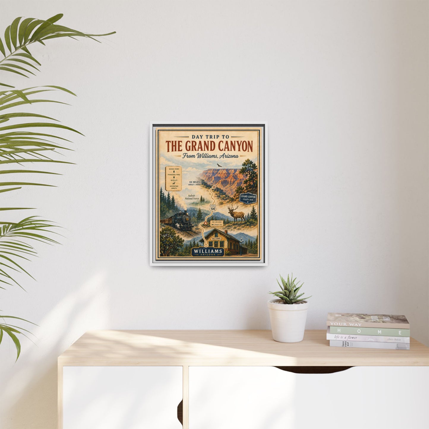 Grand Canyon Travel Poster Matte Canvas Framed Print — "Day Trip to The Grand Canyon"