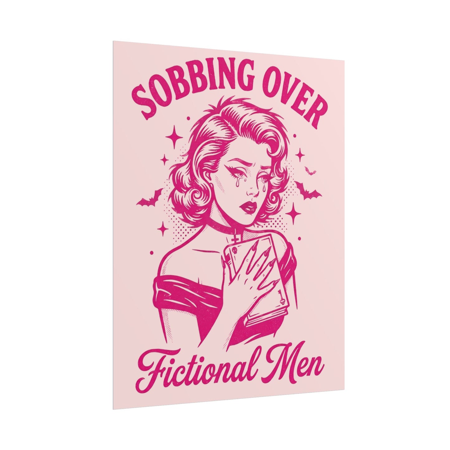 Rolled Poster — Sobbing Over Fictional Men Retro Pop Art Bookish Wall Art