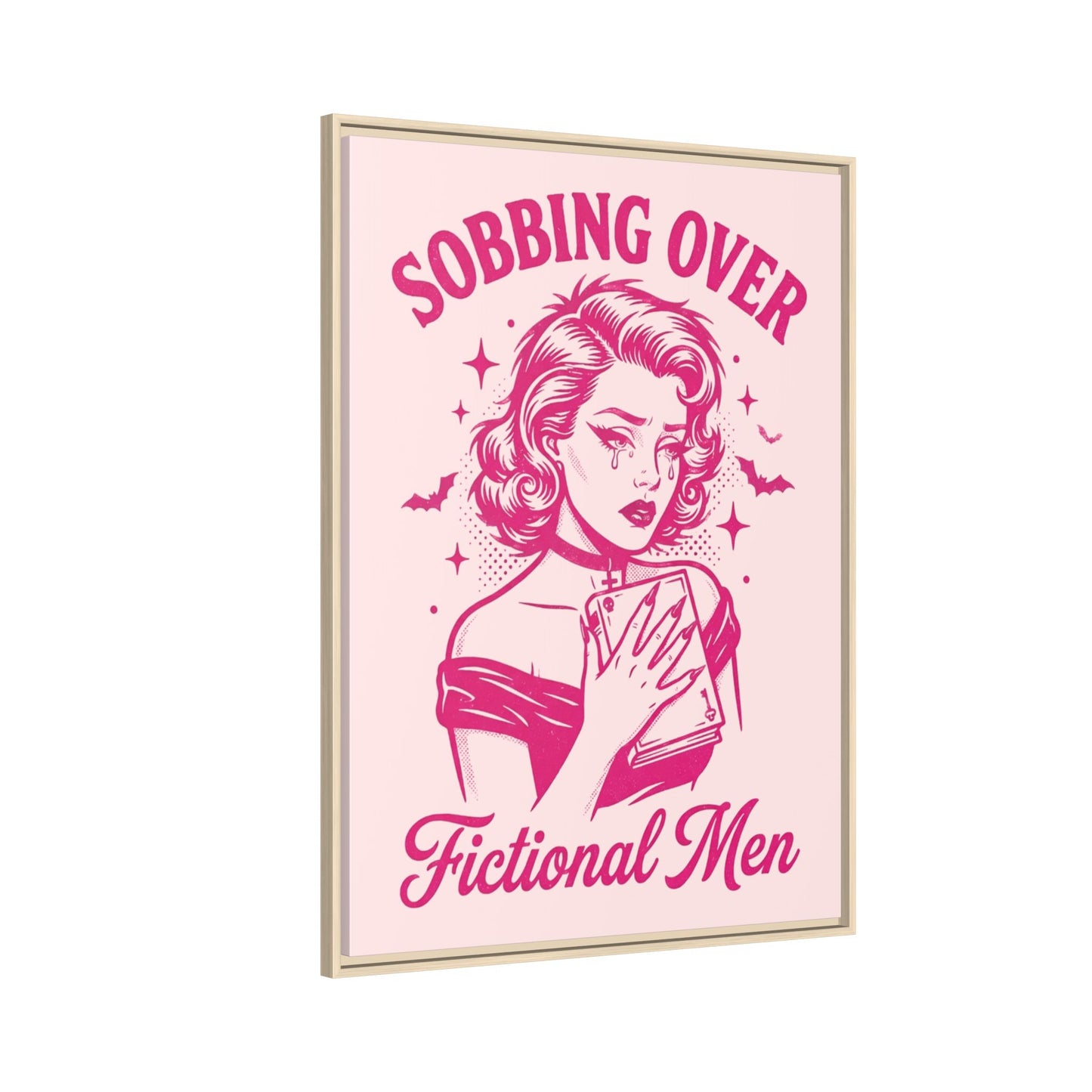 Framed Canvas Print — “Sobbing Over Fictional Men” Retro Pop Art