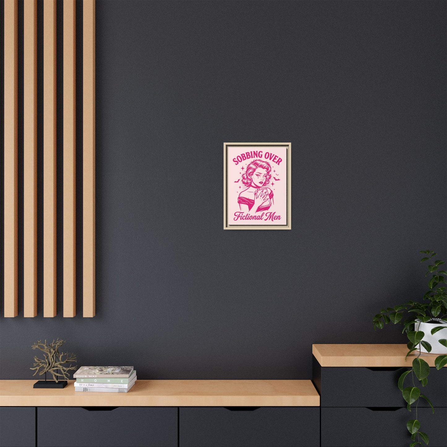 Framed Canvas Print — “Sobbing Over Fictional Men” Retro Pop Art