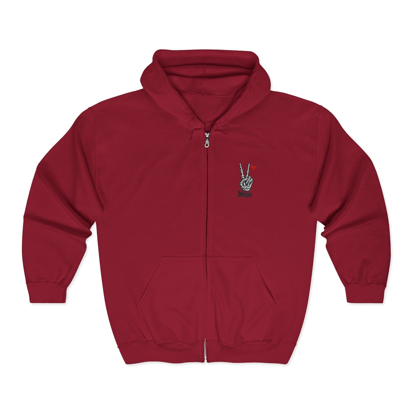 Peace Rabbit Zip Hoodie — Cute Bunny Giving Peace Sign with Tiny Red Heart