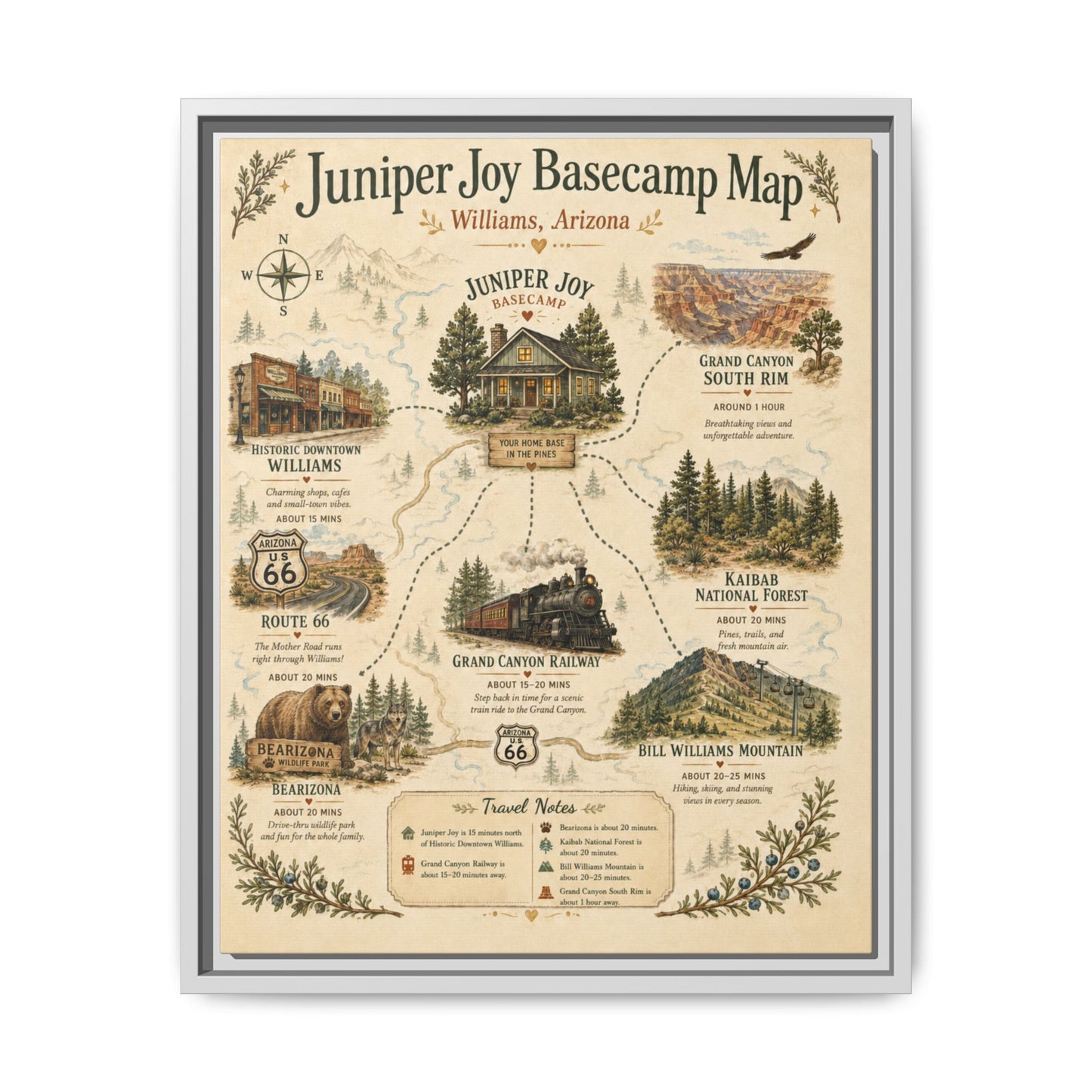 Juniper Joy Basecamp Map Framed Canvas Print