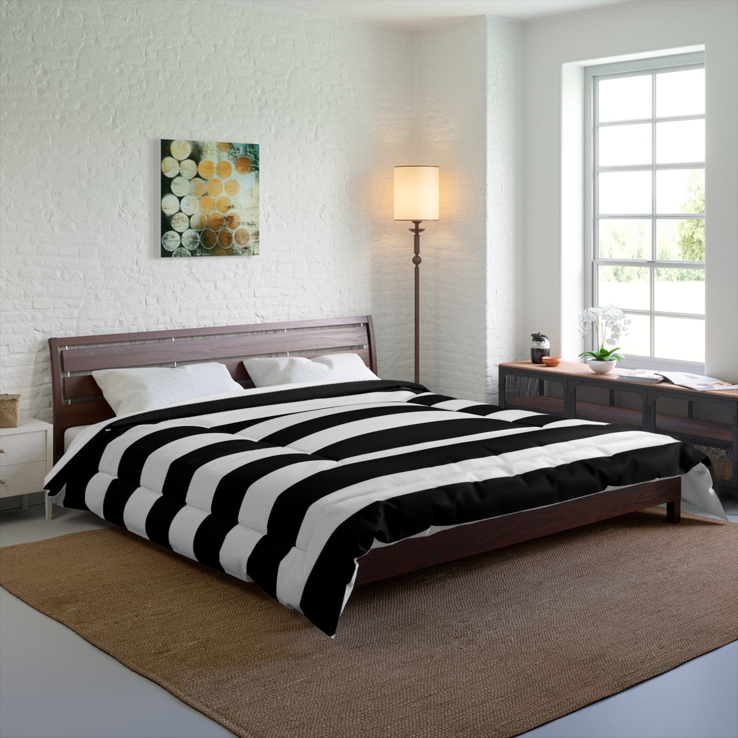 Black White Striped Comforter, Gothic Bedding, Modern Stripe Bedspread, Alternative Bedroom Decor, Monochrome Goth Comforter