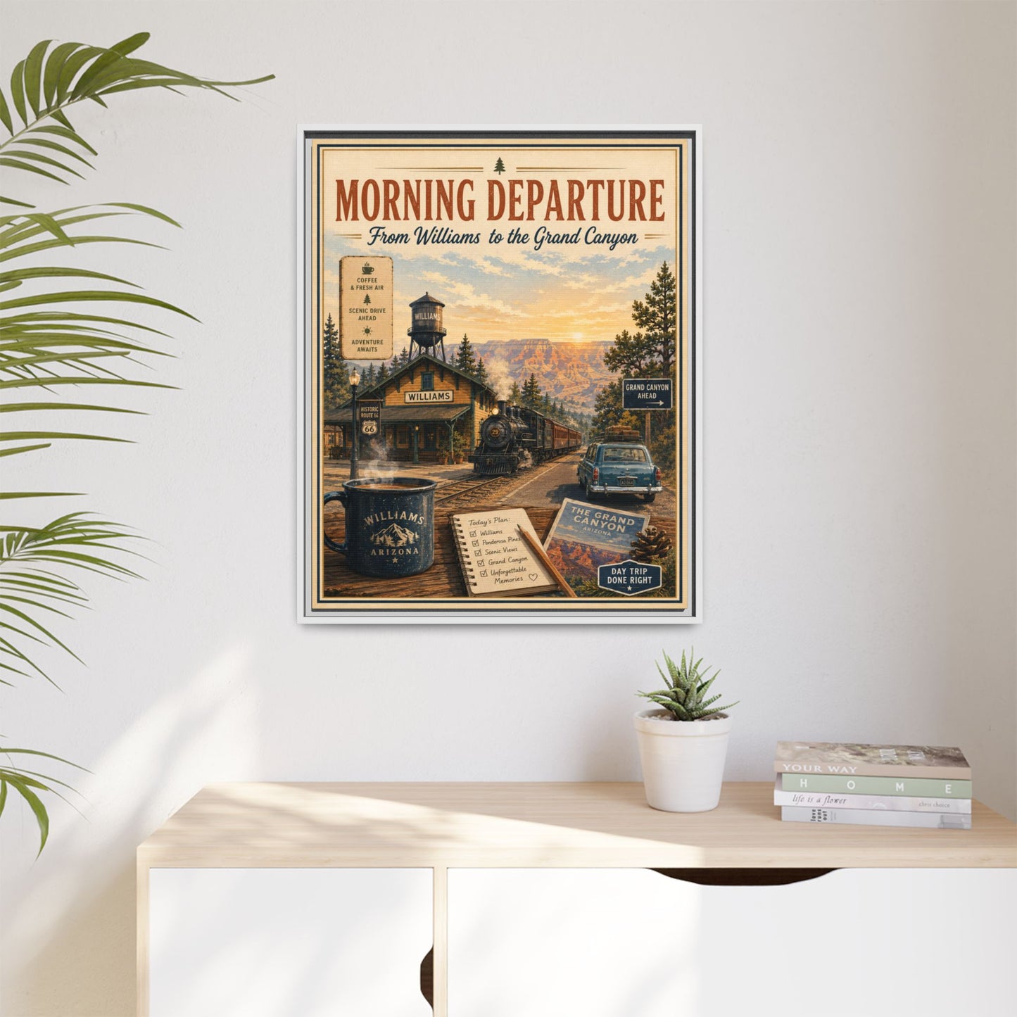 Morning Departure Framed Canvas Print — Vintage Grand Canyon Travel Poster