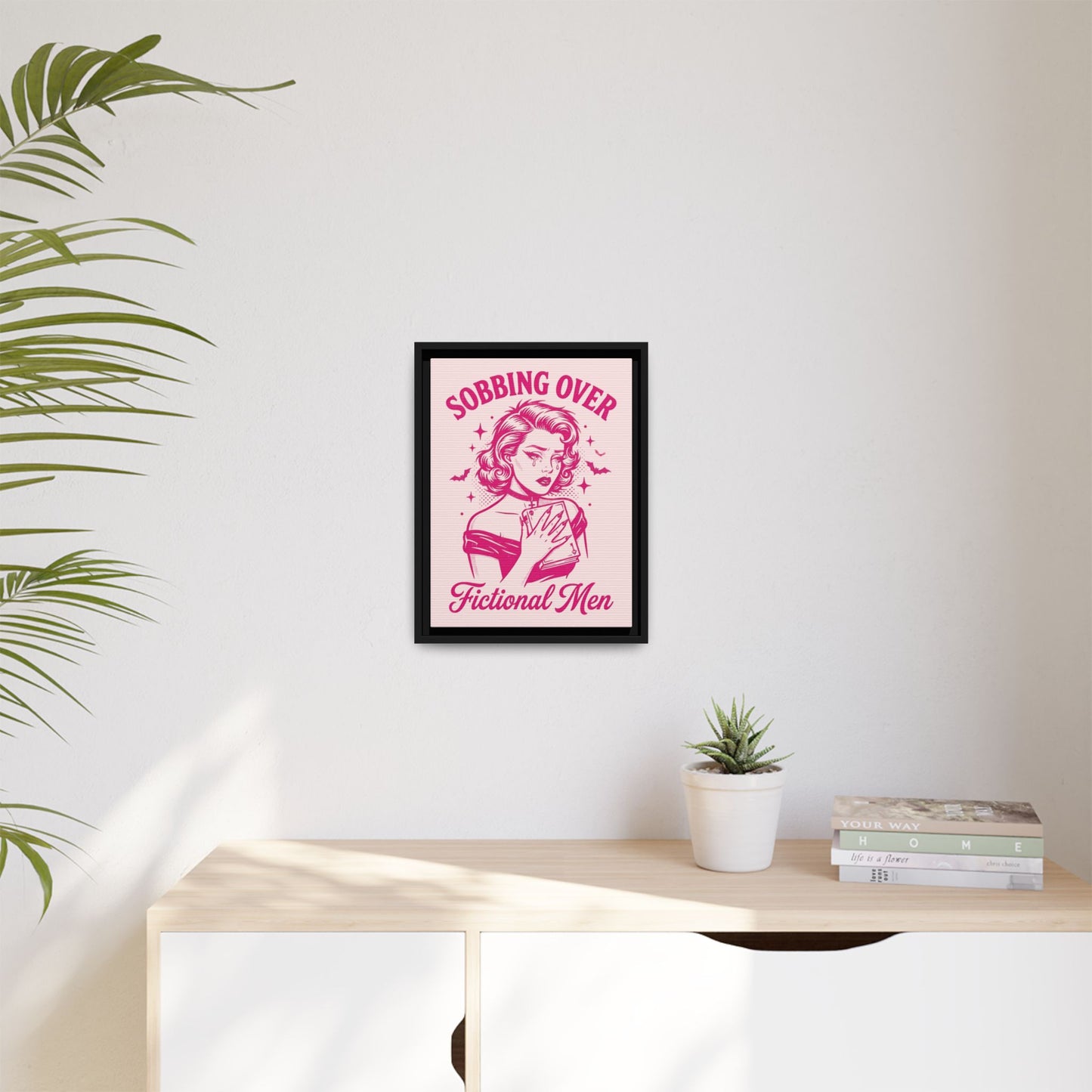 Framed Canvas Print — “Sobbing Over Fictional Men” Retro Pop Art