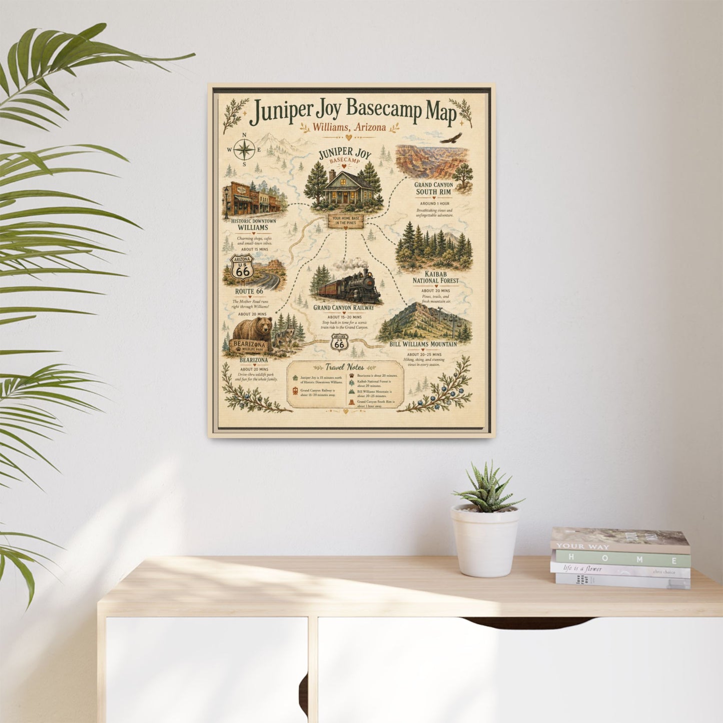 Juniper Joy Basecamp Map Framed Canvas Print