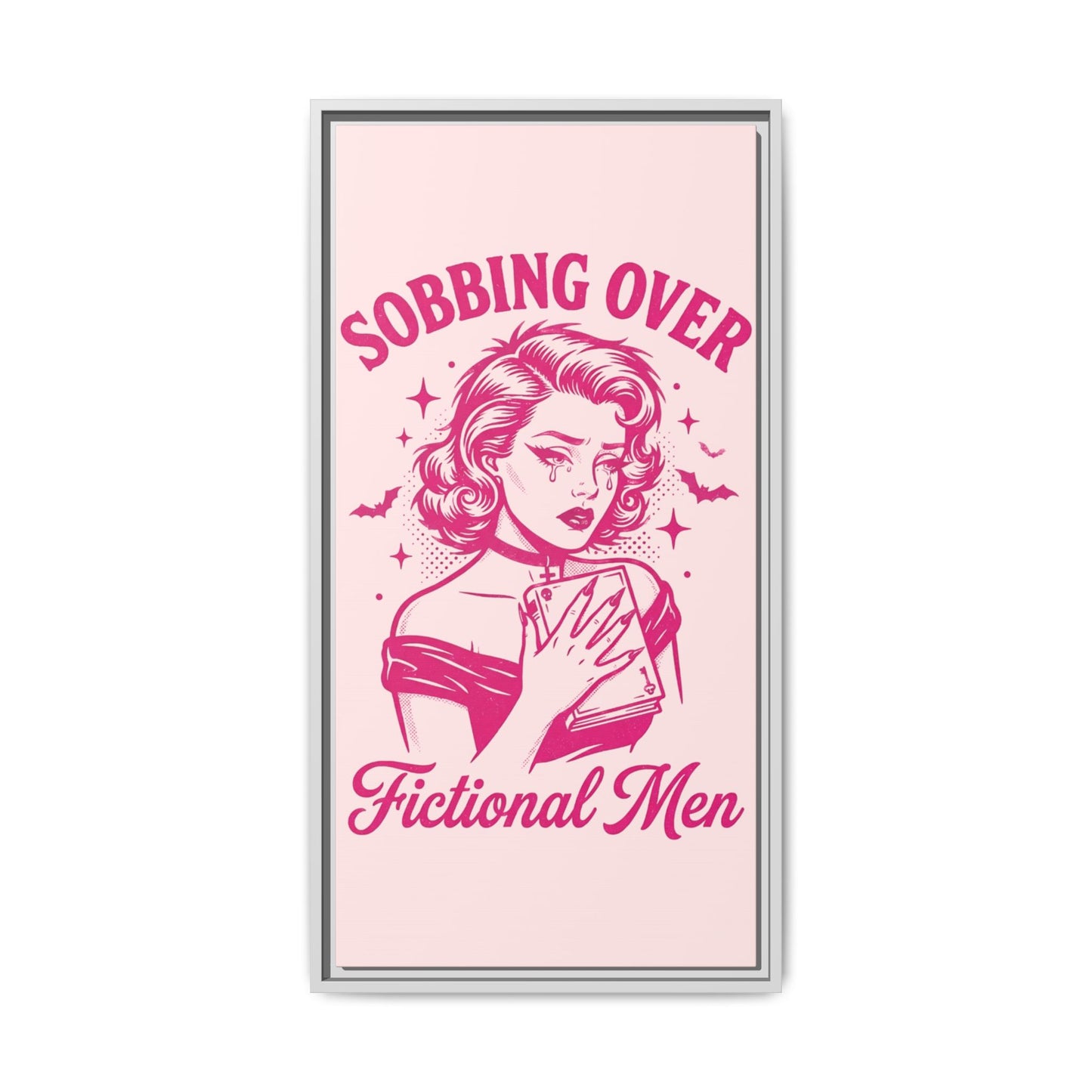 Framed Canvas Print — “Sobbing Over Fictional Men” Retro Pop Art