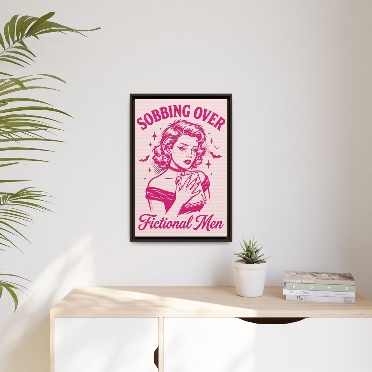 Framed Canvas Print — “Sobbing Over Fictional Men” Retro Pop Art