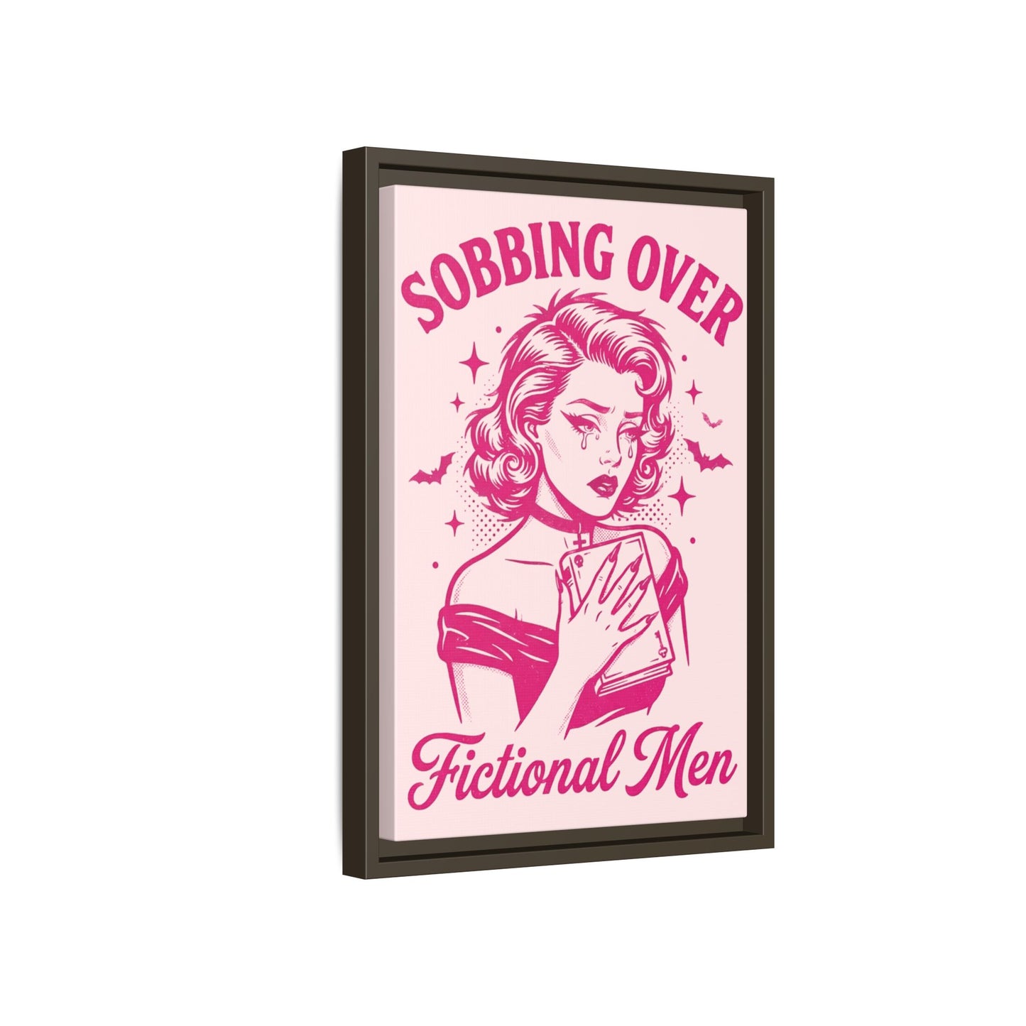 Framed Canvas Print — “Sobbing Over Fictional Men” Retro Pop Art