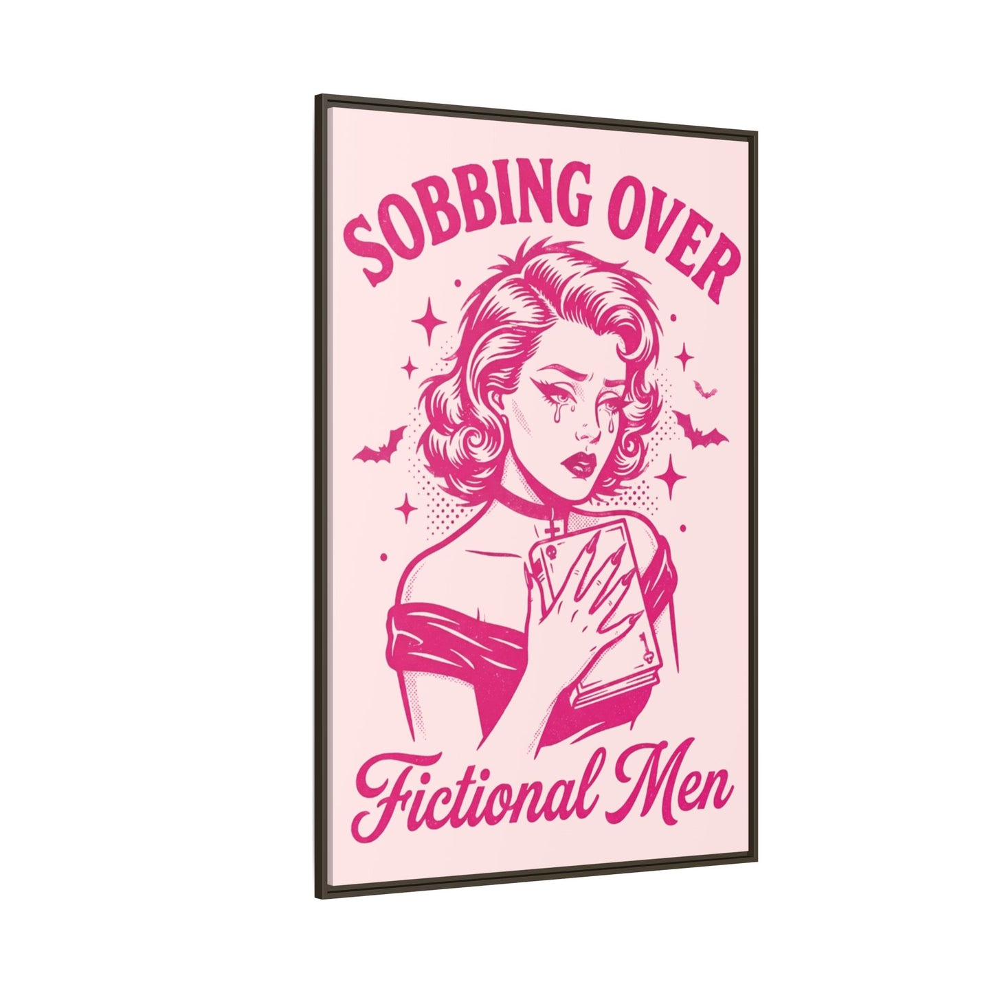 Framed Canvas Print — “Sobbing Over Fictional Men” Retro Pop Art