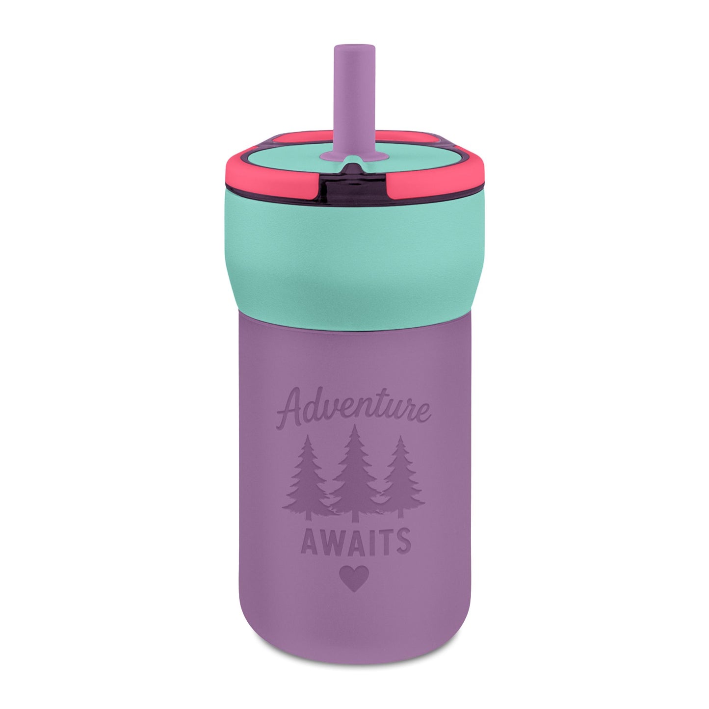 12oz Kids Straw Tumbler — 'Adventure Awaits' Engraved Leakproof Cup